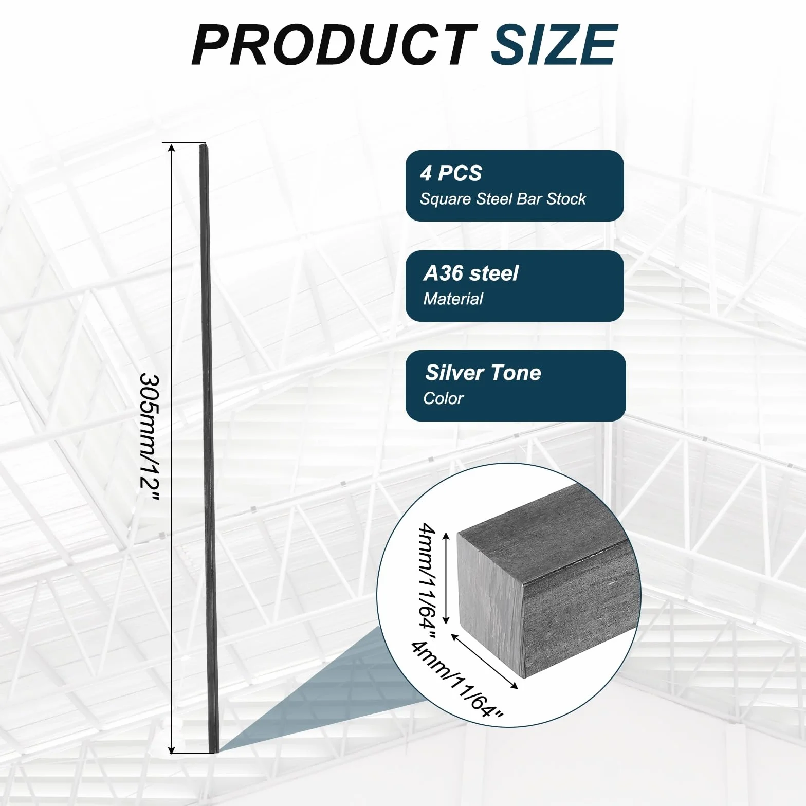 sourcing map 4 barre quadrate in acciaio 1045, 4 x 4 x 305 mm, per macchinari industriali