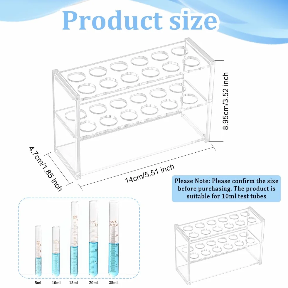 OLYCRAFT Espositore per provette in Acrilico Trasparente 12 Prese Portaprovette in Vetro Trasparente Supporto per provette da 10 ml Laboratorio Chimico Supporto da Laboratorio 4.7x14x9cm