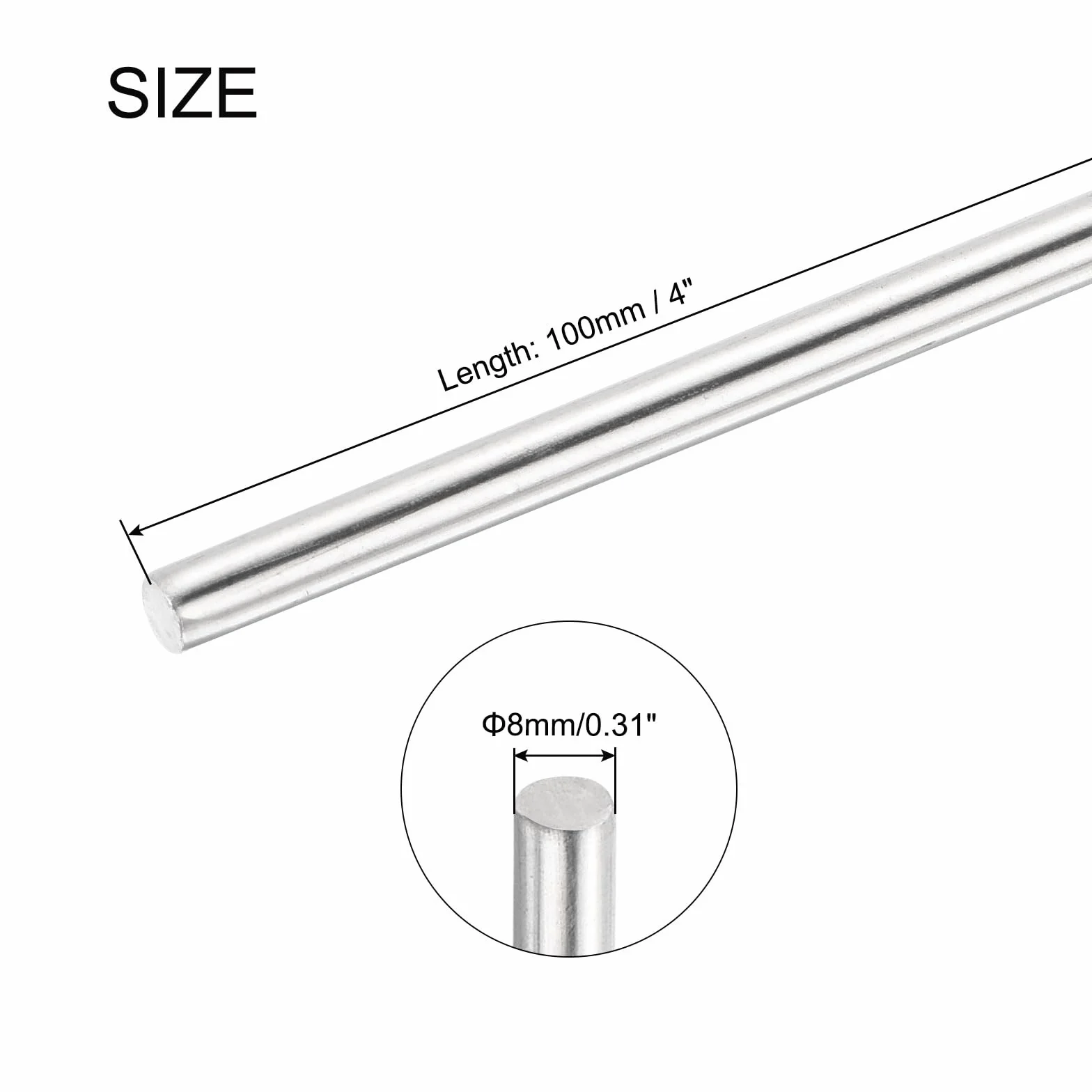 Asta Tonda in Acciaio Inossidabile 304 8mm x 100mm 20pz per Progetti Fai da Te