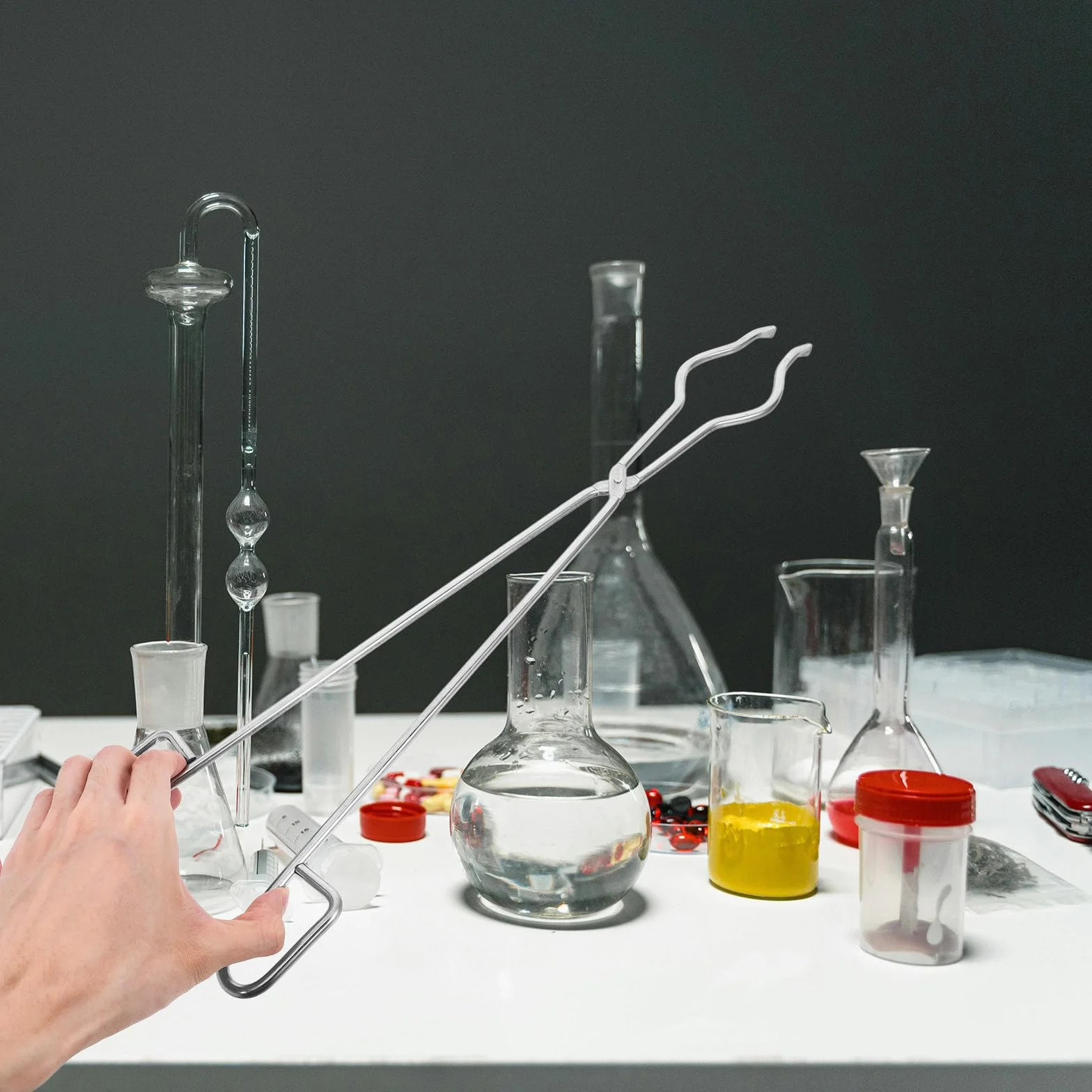 SMASOLO Pinza per Crogioli in Acciaio Inossidabile 50 CM a Mezza Bocca, Strumento di Fusione Metalli per Uso Professionale in Laboratorio di Biochimica