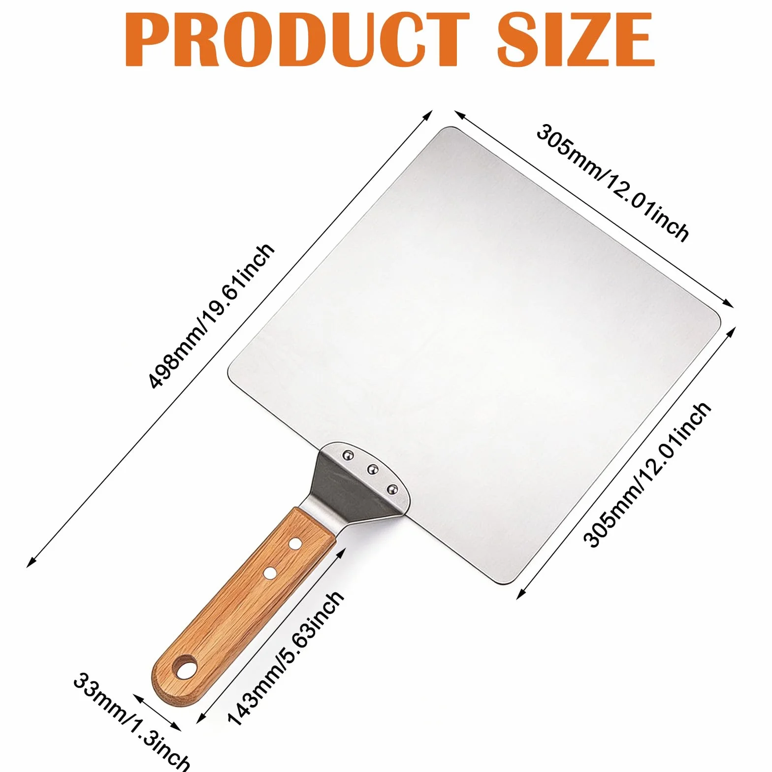 Pala per pizza, 30,5 cm, in alluminio, pala per pizza con fusto in legno, pala per pizza, pala quadrata, pala per pizze fatte in casa, forno, pane, accessori per pizza