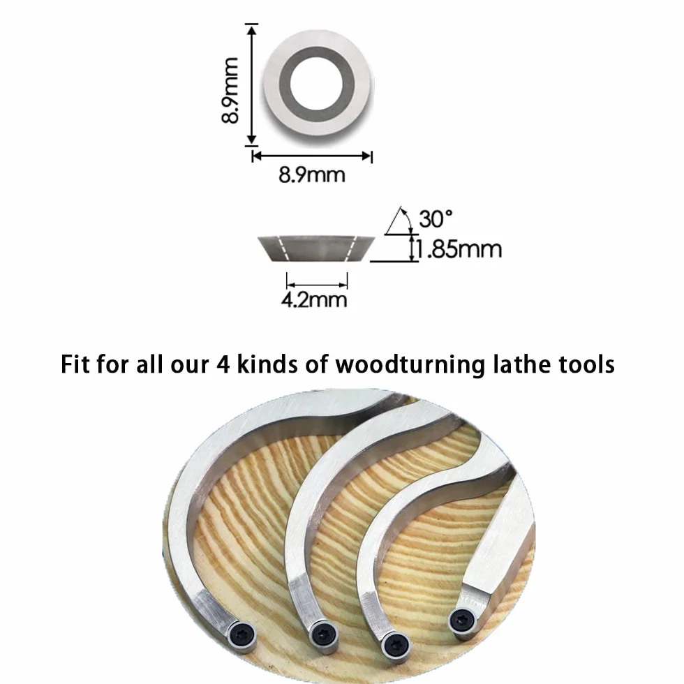 Inserti Rotondi in Carburo di Tungsteno 8.9mm Ci5 per Tornio Legno,Per Legno Duro, Lavorazione Curve e Intaglio, 3pezzi
