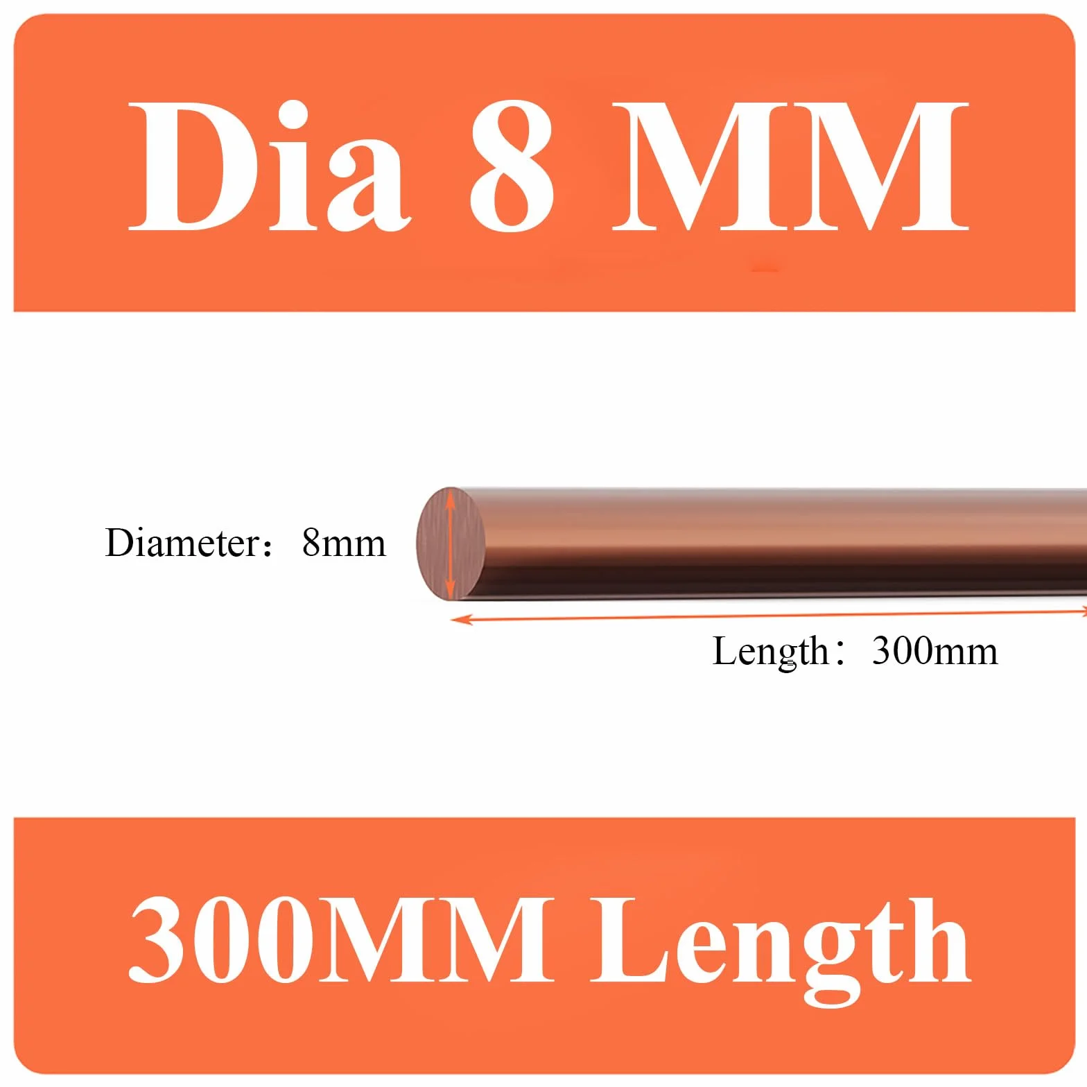 COYOUCO Asta tonda di rame puro diametro 8 mm, asta metallica di rame nuda di lunghezza 300/400/500 mm per hobby artigianali in metallo, elettrici e industriali,8 * 300mm