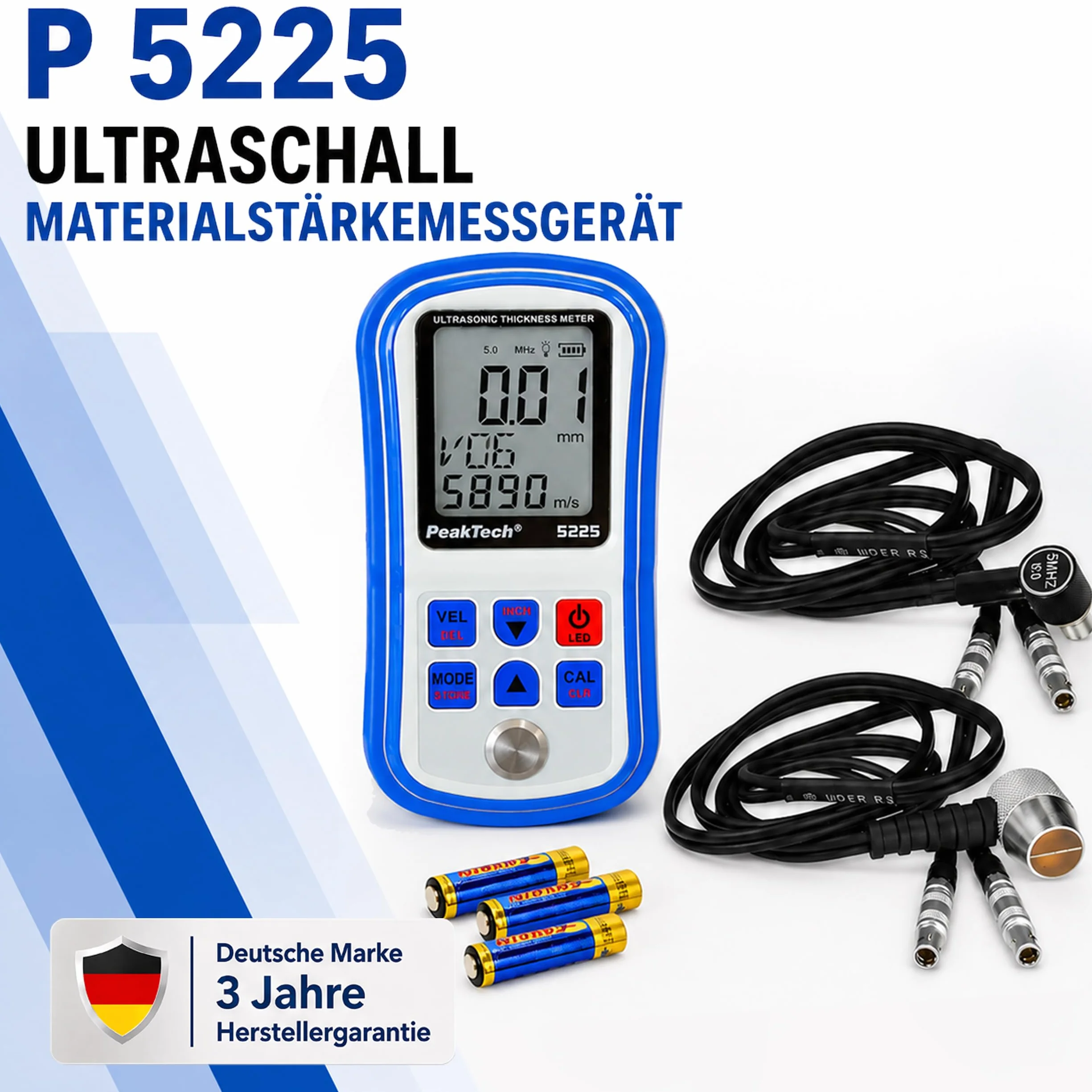 PeakTech P 5225 Spessimetro a ultrasuoni 1,00-300,0 mm Risoluzione