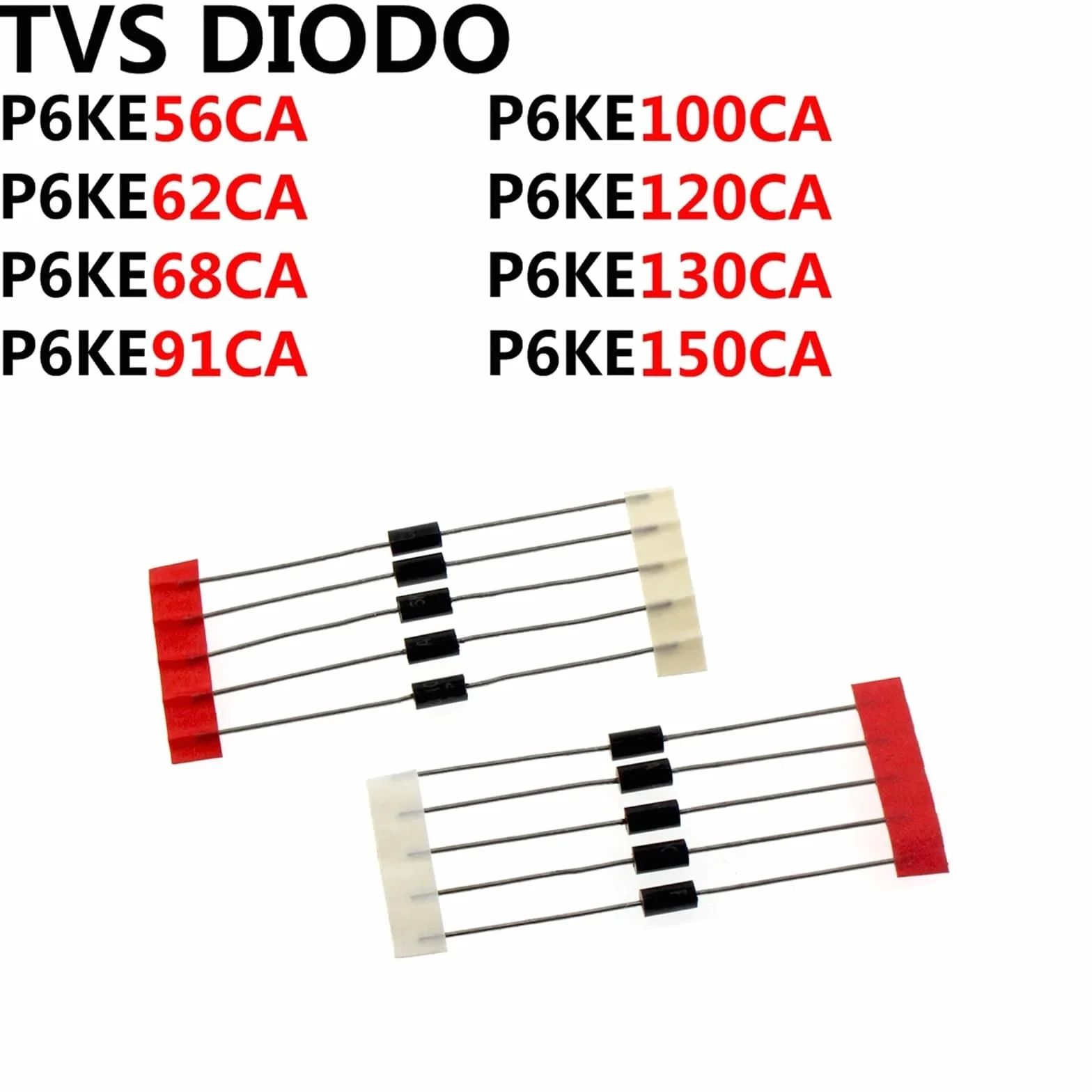 Diody TV P6KE56CA P6KE62CA P6KE68CA P6KE91CA P6KE100CA P6KE120CA P6KE130CA P6KE150CA 100 sztuk