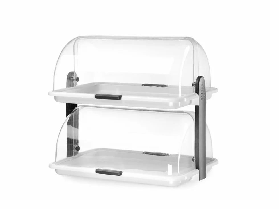 HENDI Vetrina, espositore, display, doppio, per cibo, Buffet, banchetti, cucina, ristoranti, pasticceria, panetterie, con coperchio trasparente rotante Roll-Top, 465x310x(h) 410 mm, PP, PS