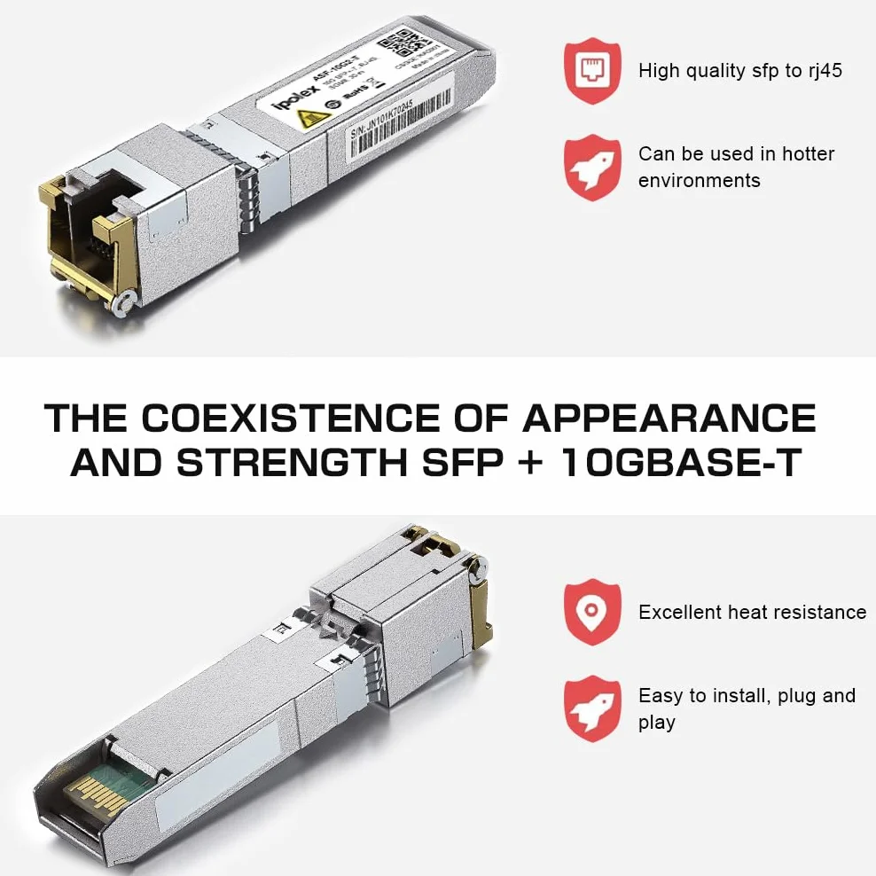 ipolex SFP+ RJ45 Copper Transceiver 10GBase-T Module Compatible Cisco SFP-10G-T-S Ubiquiti UF-RJ45-10G 30m