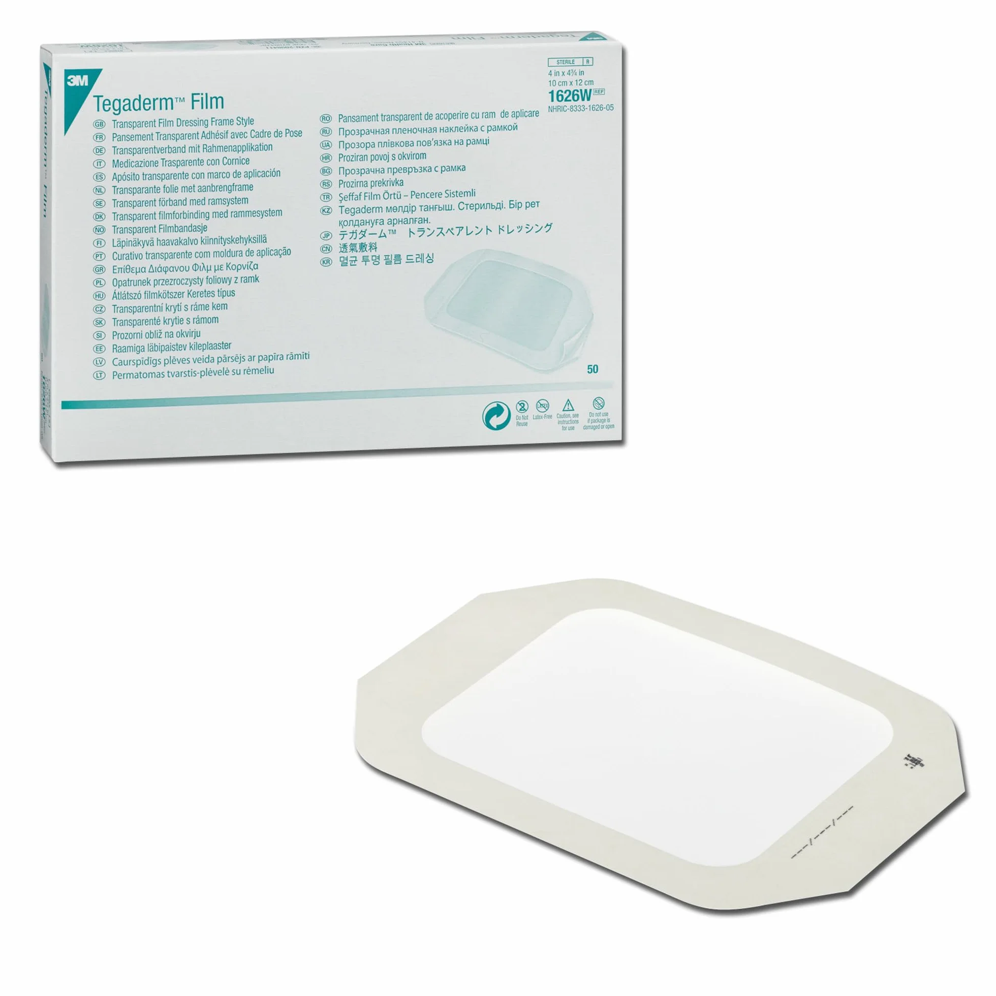 3M - Tegaderm medicazione trasparente ed impermeabile, sterile, 10x12cm, confezione da 50, 34901