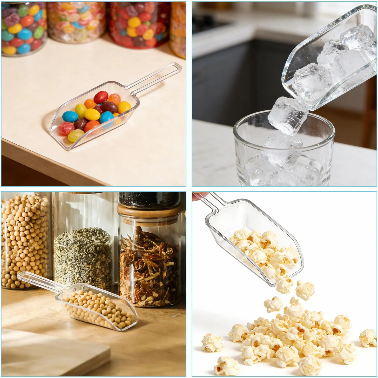 12 Paletta Piccola Trasparente, Strumento Multiuso per Chicchi di Caffè, Cereali, Ghiaccio, Condimenti, Paletta Mini Resistente in Plastica Chiara, Facile da Pulire