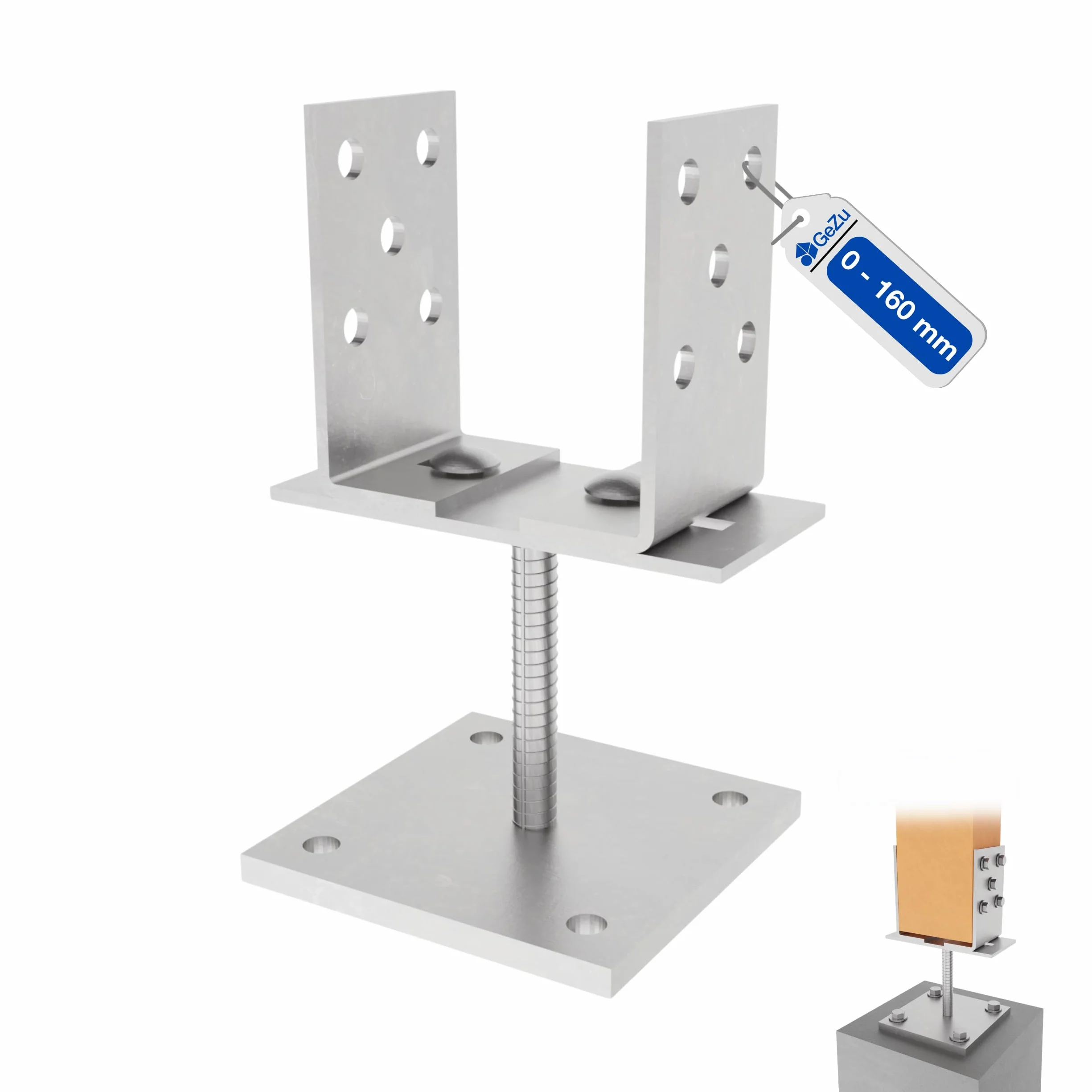 Supporto per Palo a U Regolabile 100x100 mm Zincato Elettroliticamente 0-160 mm
