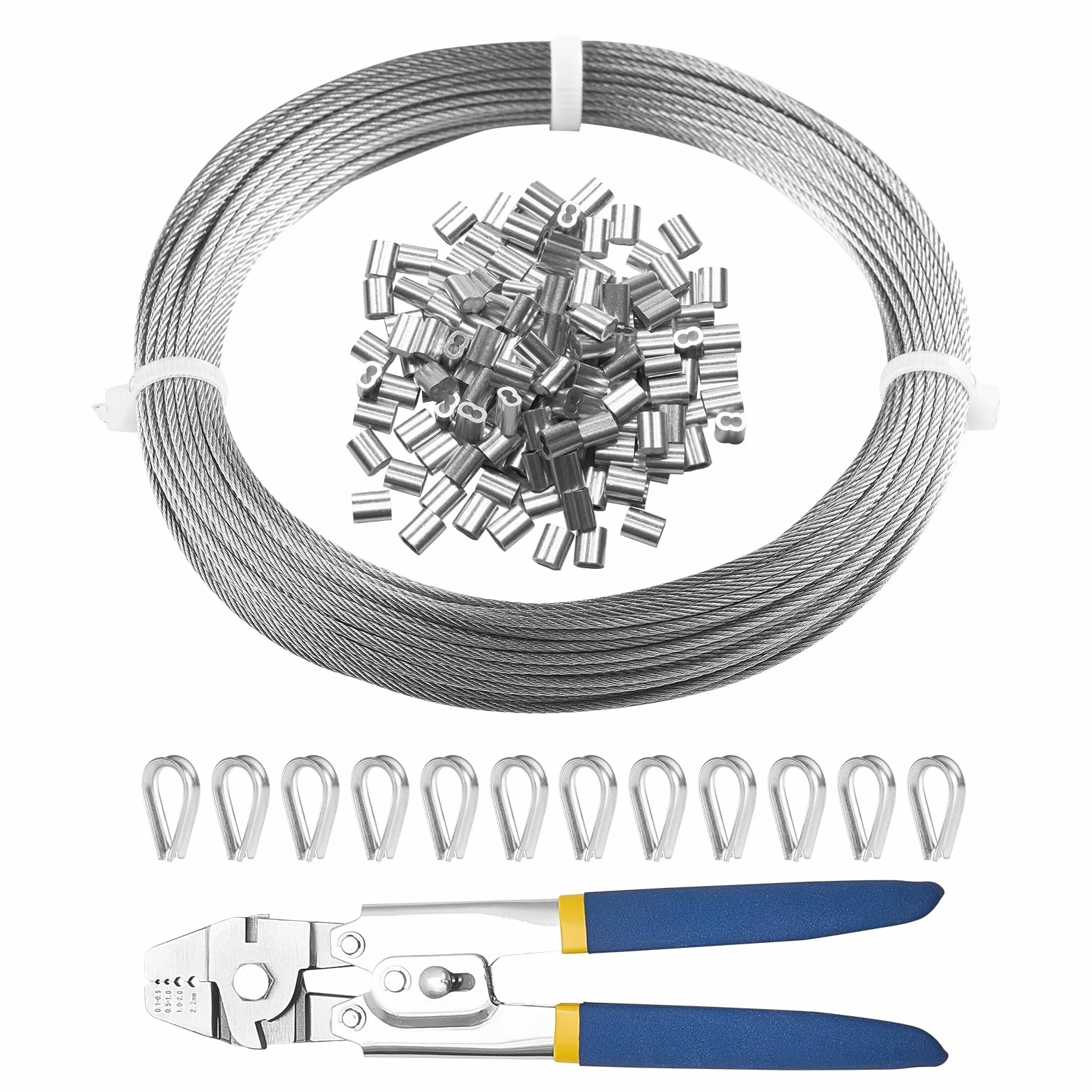 VEVOR Kit Cavi Metallici 1,59 mm 20,2 m Cavo Acciaio Inossidabile 304 con Pinze a Crimpare 160 Manicotti 12 Redanelli 7x7 Fili
