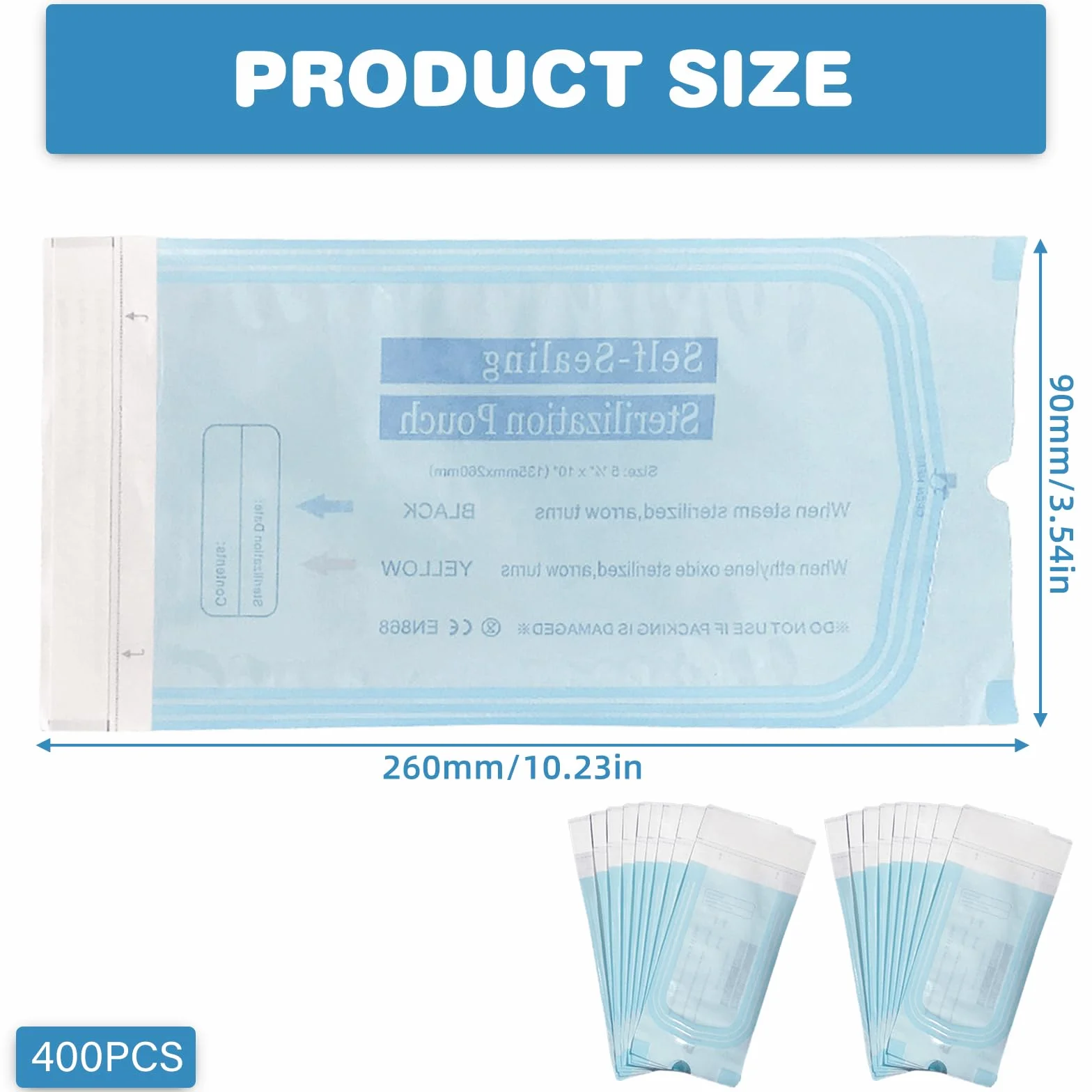 400 sacchetti per sterilizzazione, 90 mm x 260 mm, autoadesivi, sacchetti sterilizzatori usa e getta per strumenti di pulizia (400)