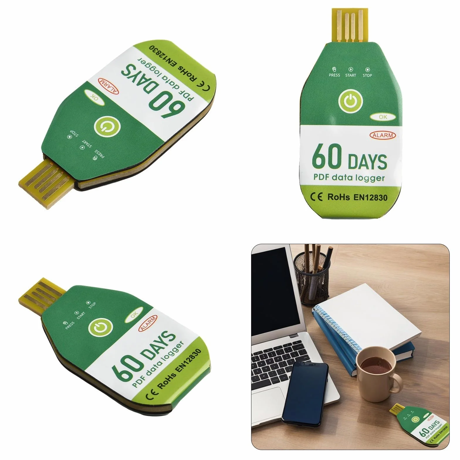Registratore dati temperatura USB IP67 termometro impermeabile con rapporto PDF monitor trasporto refrigerato laboratorio 60 giorni