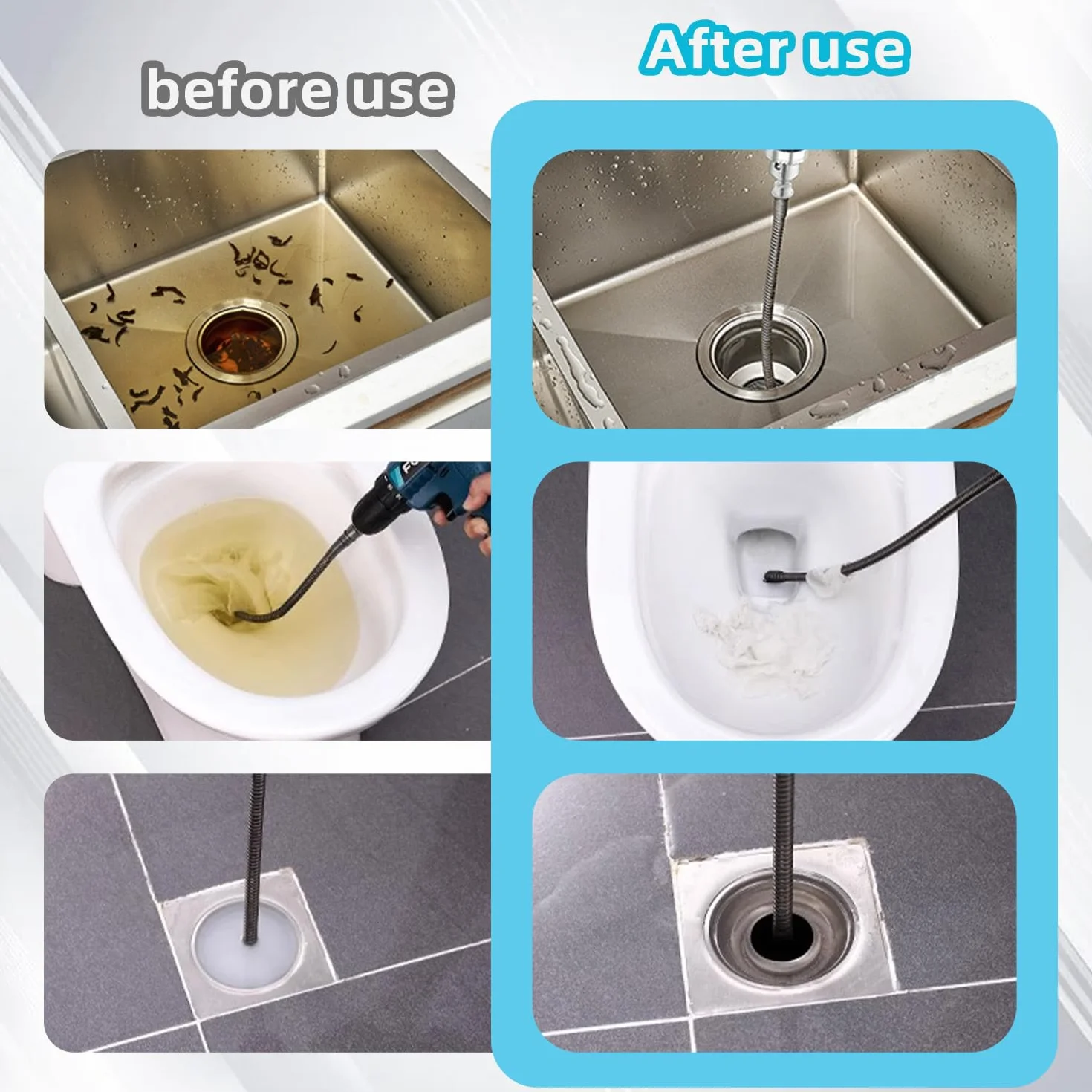 Sonda Sturatubi per Trapano,Kit 3 Pulitori a Spirale per Tubi 10 mm, 1m/2m/4m, Sturatubi Flessibile per Lavandini e WC,per Trapano Adattatore Elettrico Manuale Ostruzioni Ostinate Rimuove Capelli