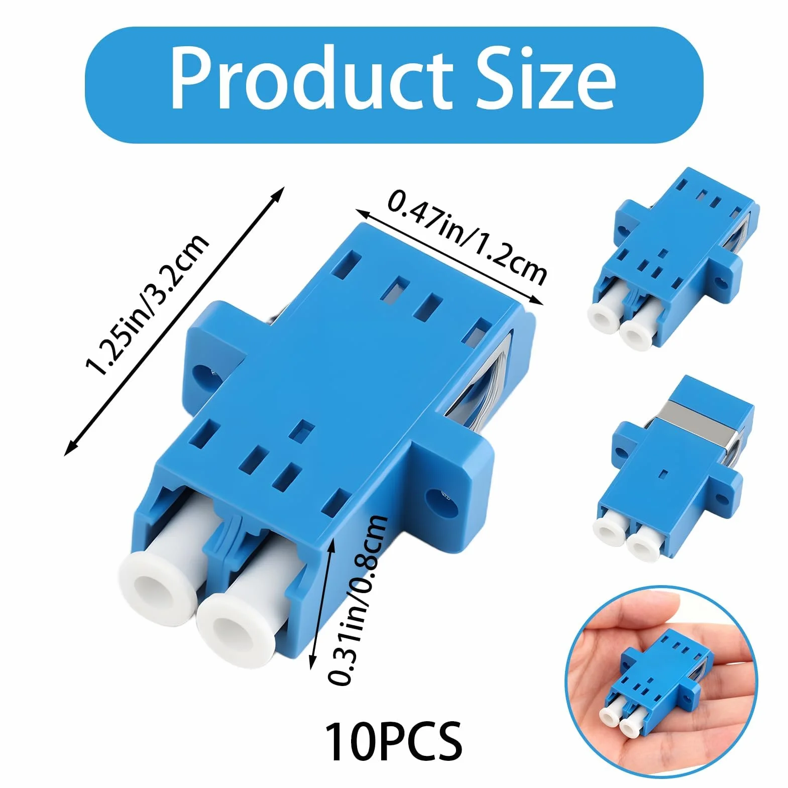 Adattatore LC a LC Monomodale UPC Duplex, Confezione da 10, Accoppiatore in Fibra Ottica Blu