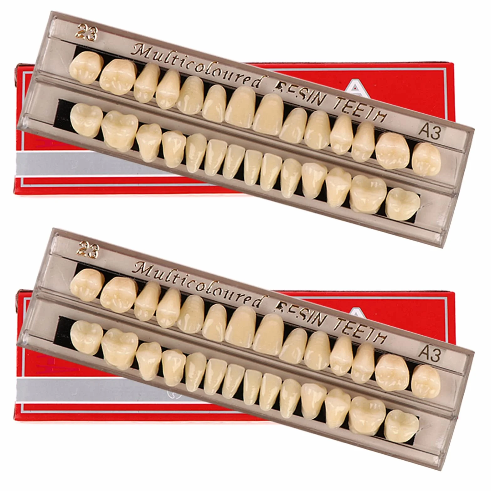 2 set denti finti in resina acrilica completa per dentiere, 23 tonalità A3 superiori + inferiori materiali dentali