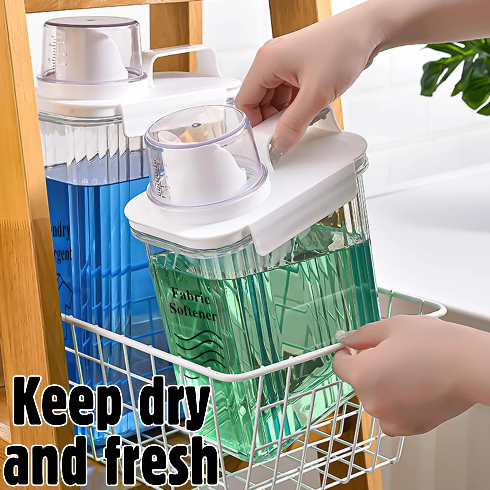 Dispenser Detersivo per Bucato: 2Pezzi 2L Dispenser per Detersivo Ermetico con Misurino, Dispense r Multiuso in Polvere, Dispense r Detersi vo Lavatrice, Riutilizzabili Contenitore per Liquidi