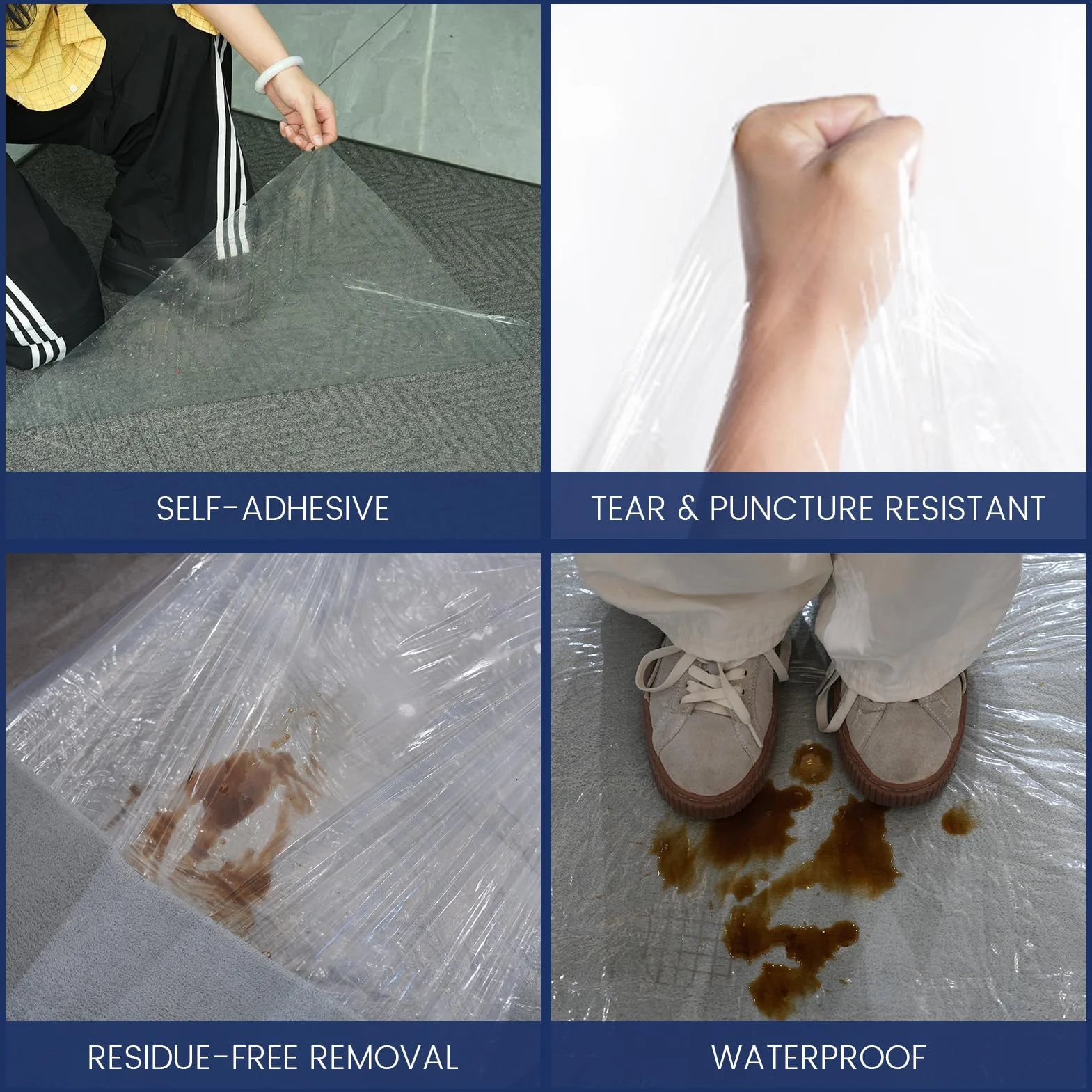 ADHES Pellicola Protettiva Per In Moquette, 60 CM X 61 M, Trasparente Autoadesiva, Antipolvere Pellicola Protettiva Temporanea In Plastica, Resistente All'Acqua