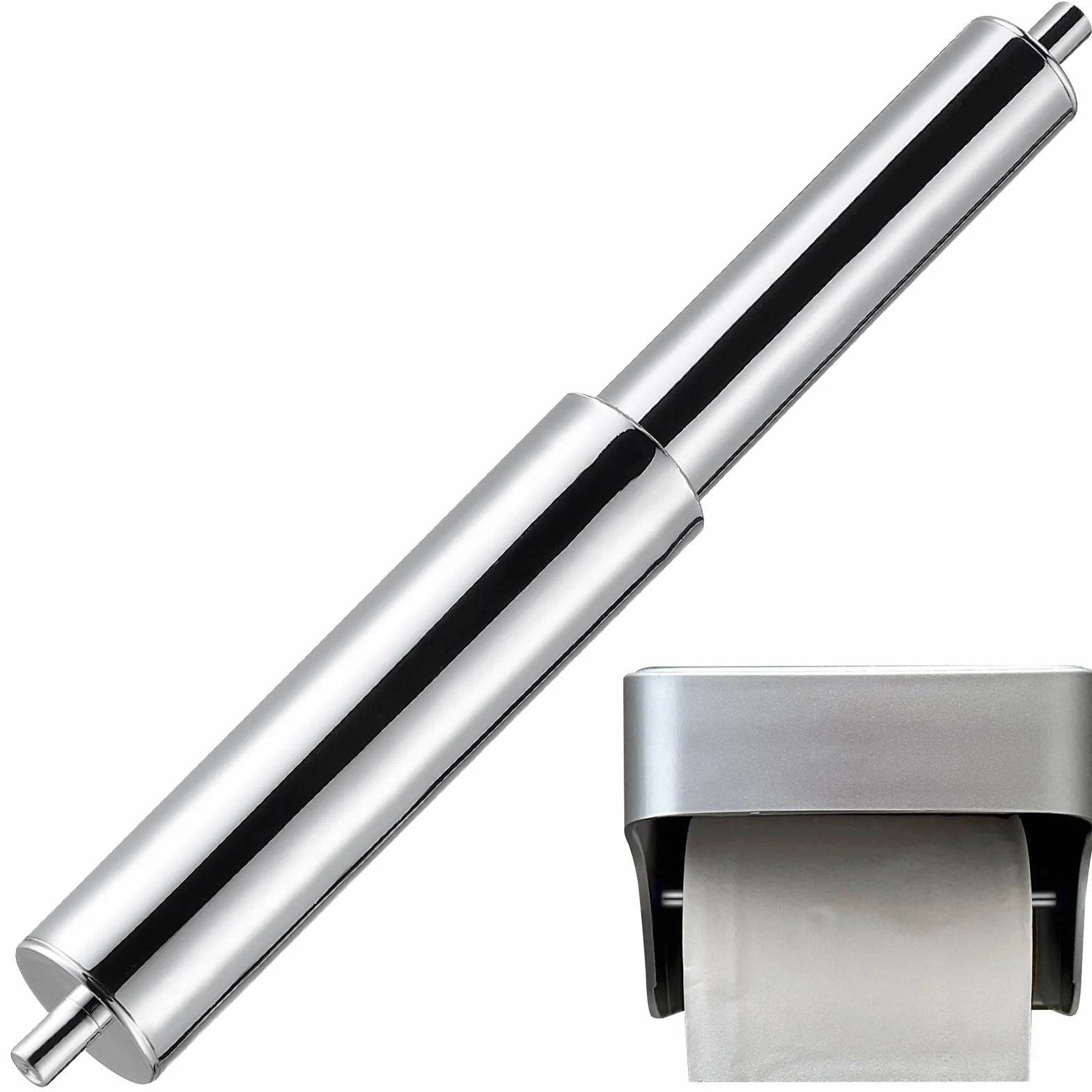 PRETYZOOM Asse Portarotolo Carta Igienica in Plastica Design Retrattile, Asta Stabile e Compatta per Bagno e Casa, Ricambio Resistente Argento