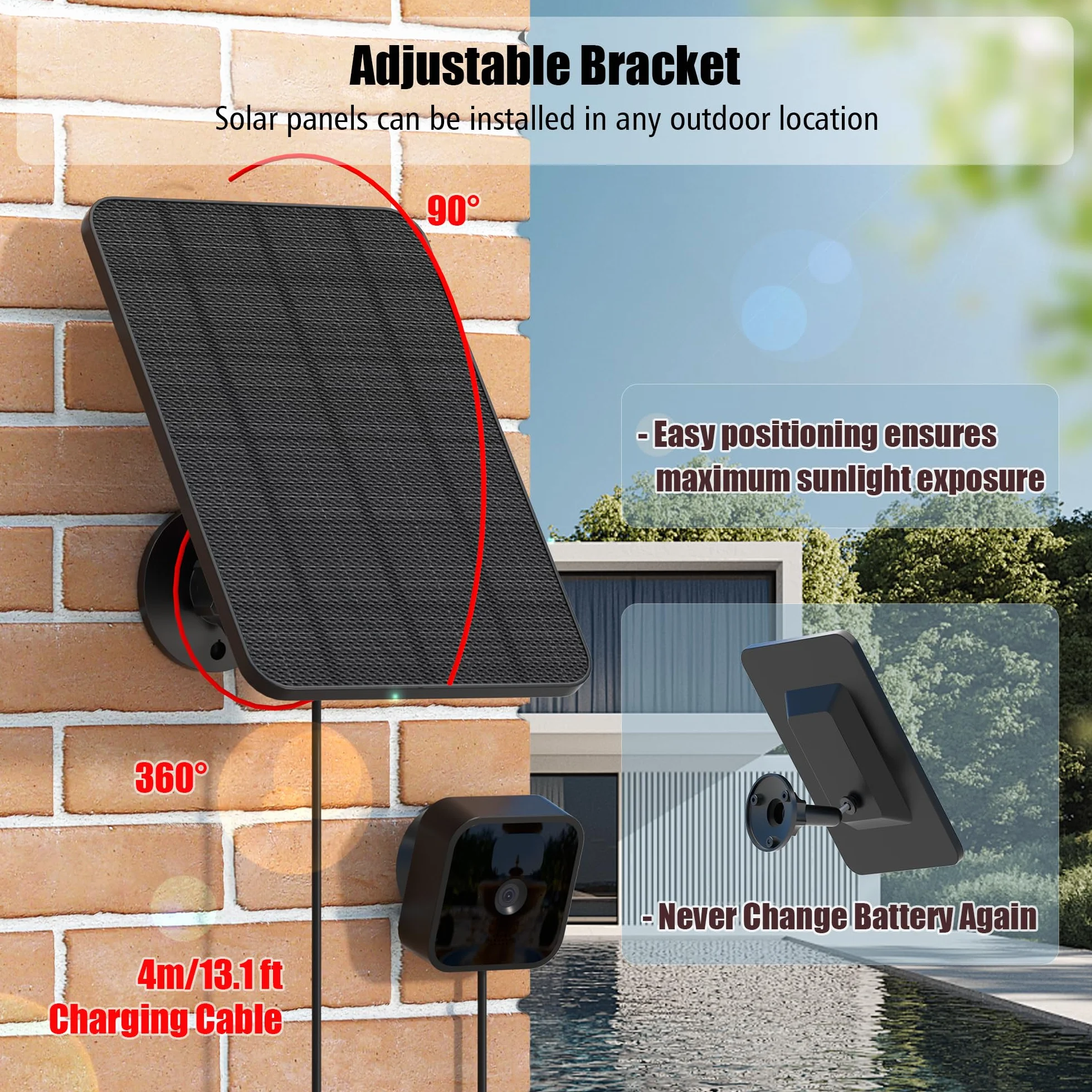 Pannello Solare per Blink Camera Outdoor,4W Blink Solar Panel Compatibile con Blink Outdoor,Blink XT2/XT Camera&SimpliSafe Camera(non incluso),IP65 Blink Outdoor(3rd Gen) con Spina di Gomma(3 Pack)