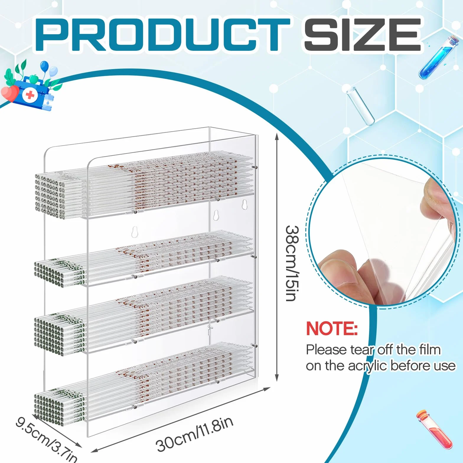 Geelin Porta pipette in acrilico trasparente 4 scomparti da bancone da parete 38 x 30 x 10 cm