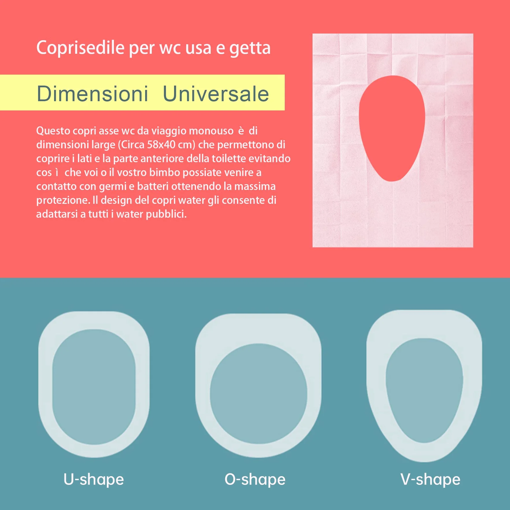 Copriwater Usa e Getta Igienici Monouso Universale per WC Impermeabile Tascabile Antibatterico Biodegradabili 40 Pezzi Rosa