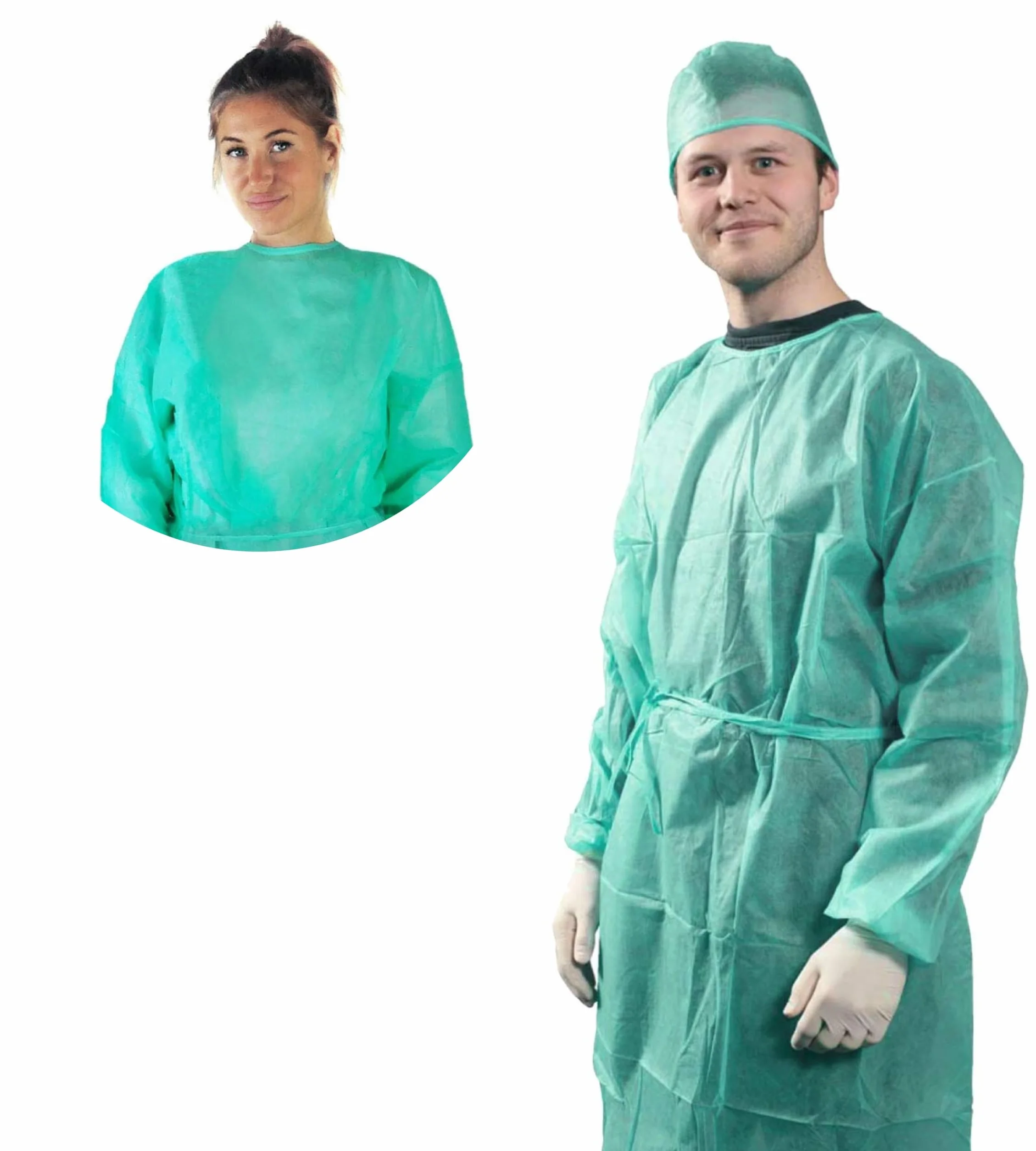 Camice Monouso Verde TNT 25 gr DM CLASSE I Lavoro Usa e Getta 10 Pezzi