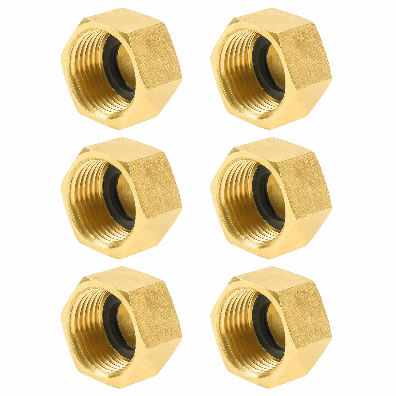 YEAUPE PRO Tappo per Tubo in Ottone,6 Pezzi G3/8"(Ø 15,3mm) Femmina con Guarnizione,Tappi per Tubi Esagonali in Ottone,Raccordi Idraulici Esagonale per Lavatrice, Valvola del Radiatore,Rubinetti