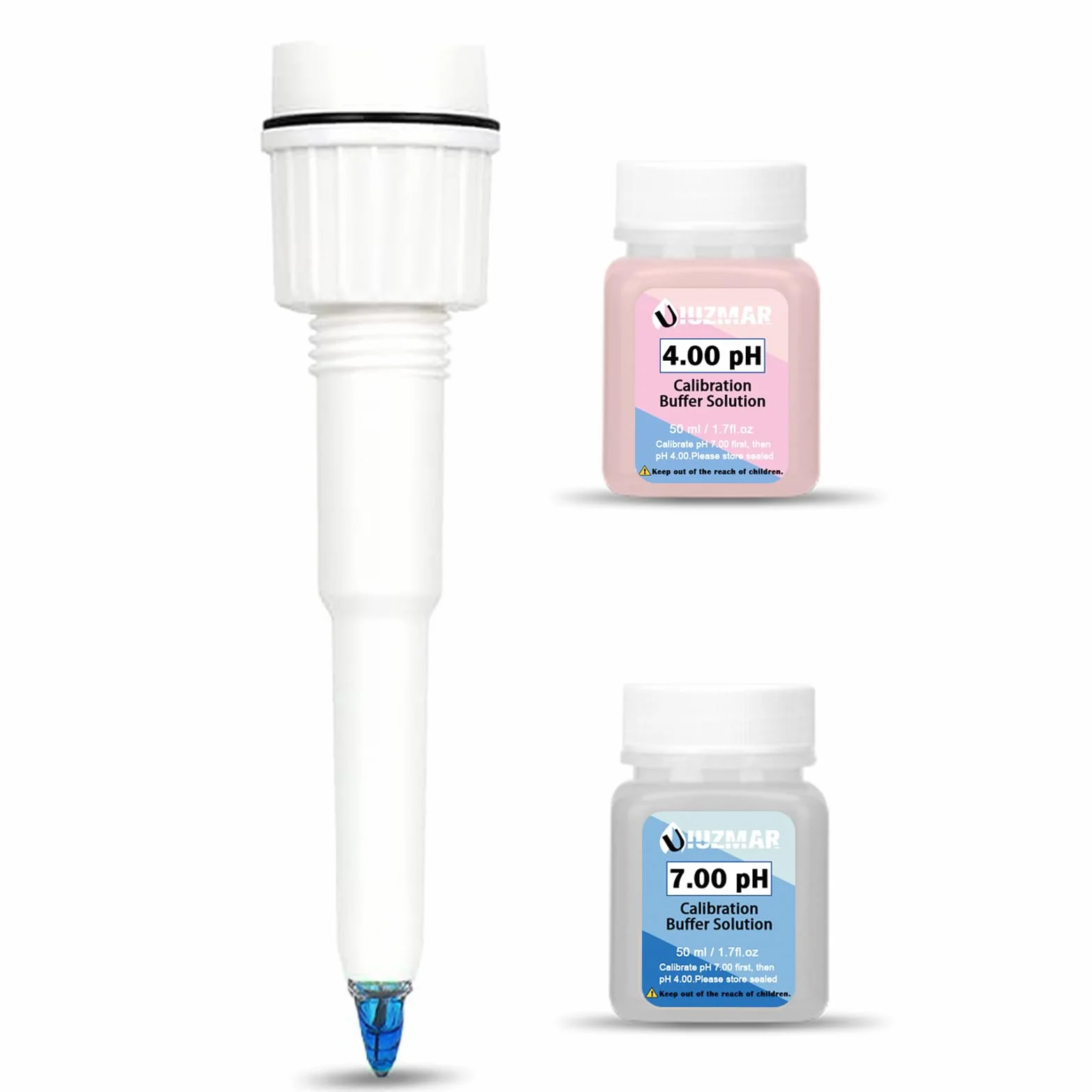 UIUZMAR Sonda pH Sostitutiva e Soluzione di Calibrazione del pHmetro (4,00 e 7,00) per Misuratore di pH Alimentare UIUZMAR, Elettrodo pH Sostituibile