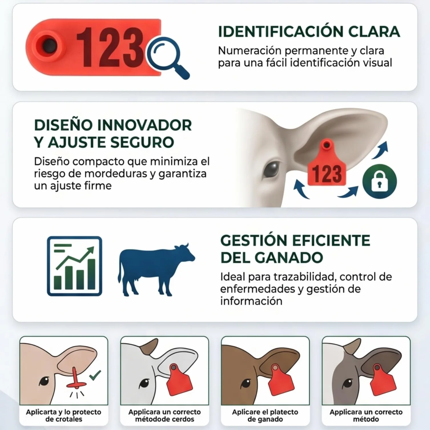 Etichette auricolari per bestiame numerate 001-100 100 pezzi in plastica rossa, per identificazione bovini pecore capre