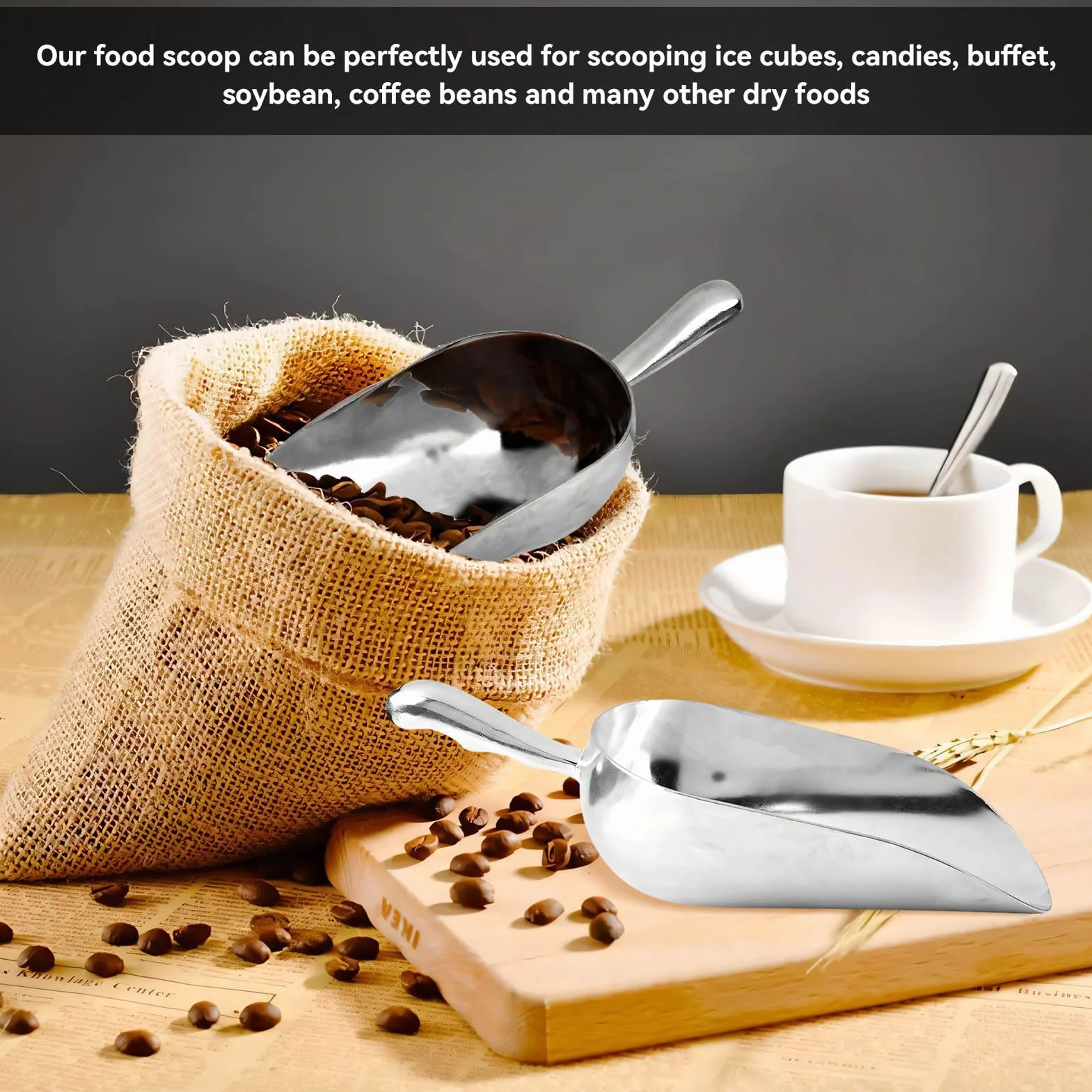 38 oz Cucina di ghiaccio in metallo, cucchiere di utilità da cucina Cucchiere di palla in alluminio Cucchiere di cibo per cani Cucchiere da cucina Gadget per chicchi di caffè di cubo di ghiaccio