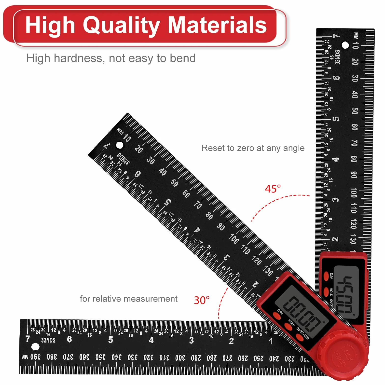 Goniometro digitale 2 in 1 200 mm 7,8 pollici con display LCD e funzione hold blocco righello angolare girevole 360°