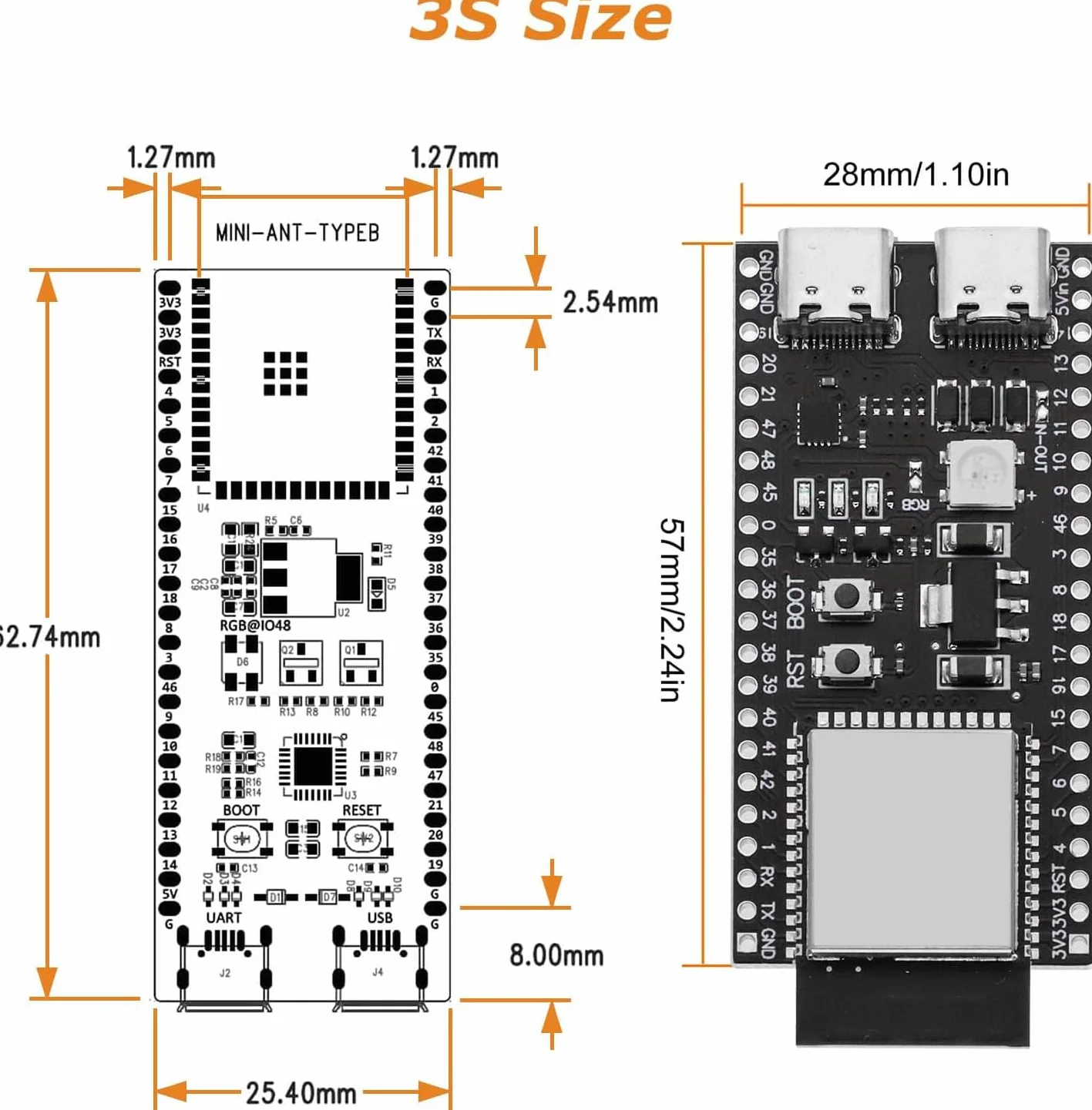 Binghe 3 pezzi S3 Schede di sviluppo, S3-DevKitC-1 con WROOM-1-N16R8 16M di espansione flash esterna 8M PSRAM con WiFi, Bluetooth 5.0 Compatibile con Arduino