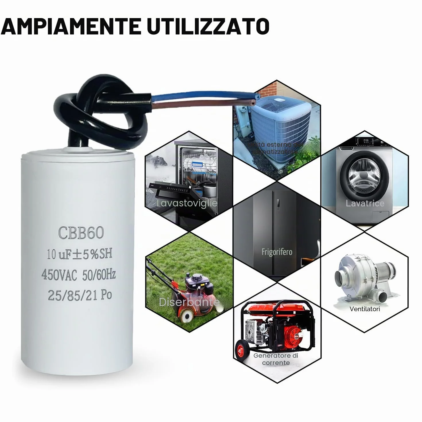 Condensatore di Avviamento CBB60 450V 10µF 50/60Hz per Motore ANGEEK