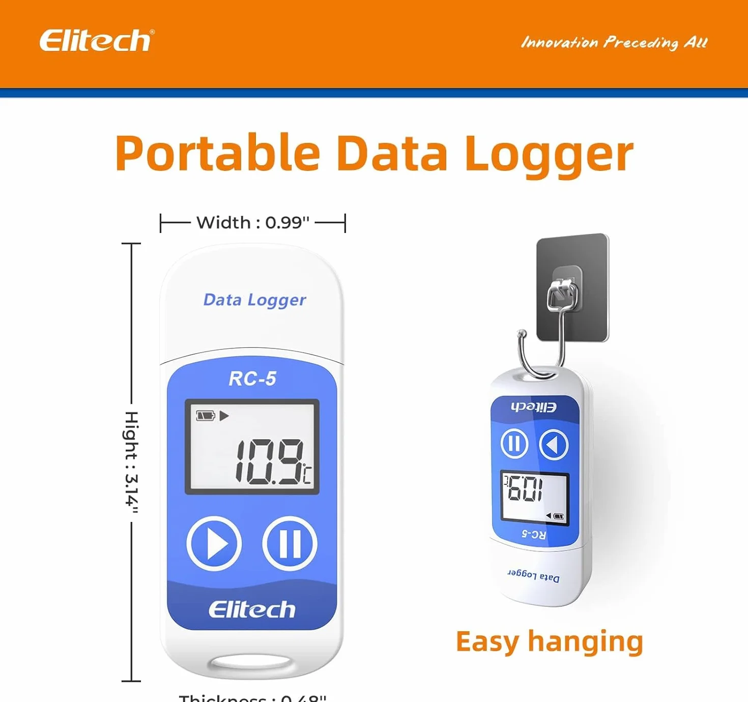 Elitech RC-5 Rilevatore di Temperatura Data Logger USB con Display LCD 32000 Punti -30°C a +70°C