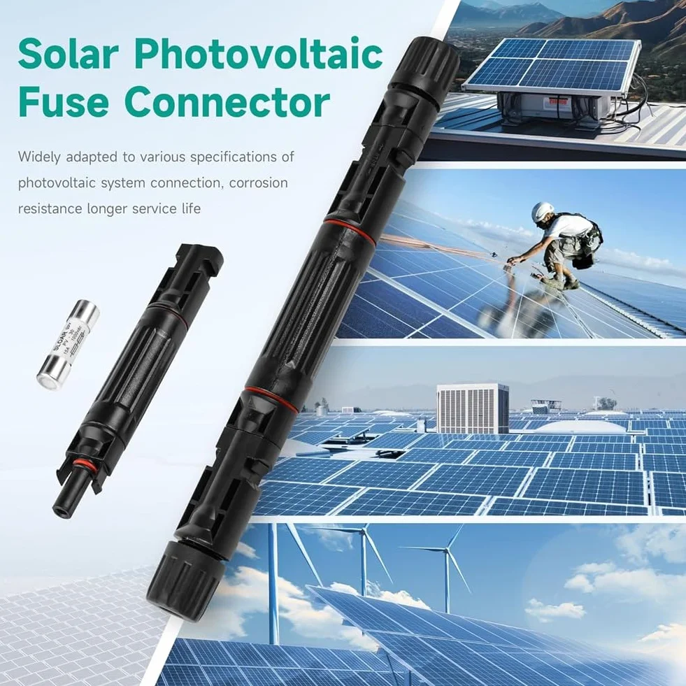 rieder Fusibile Solare 15A 1000V IP67 Portafusibile Solare Inline 2 Pezzi Fusibile Pannello Fotovoltaico Connettore Pannello Solare e Femmina