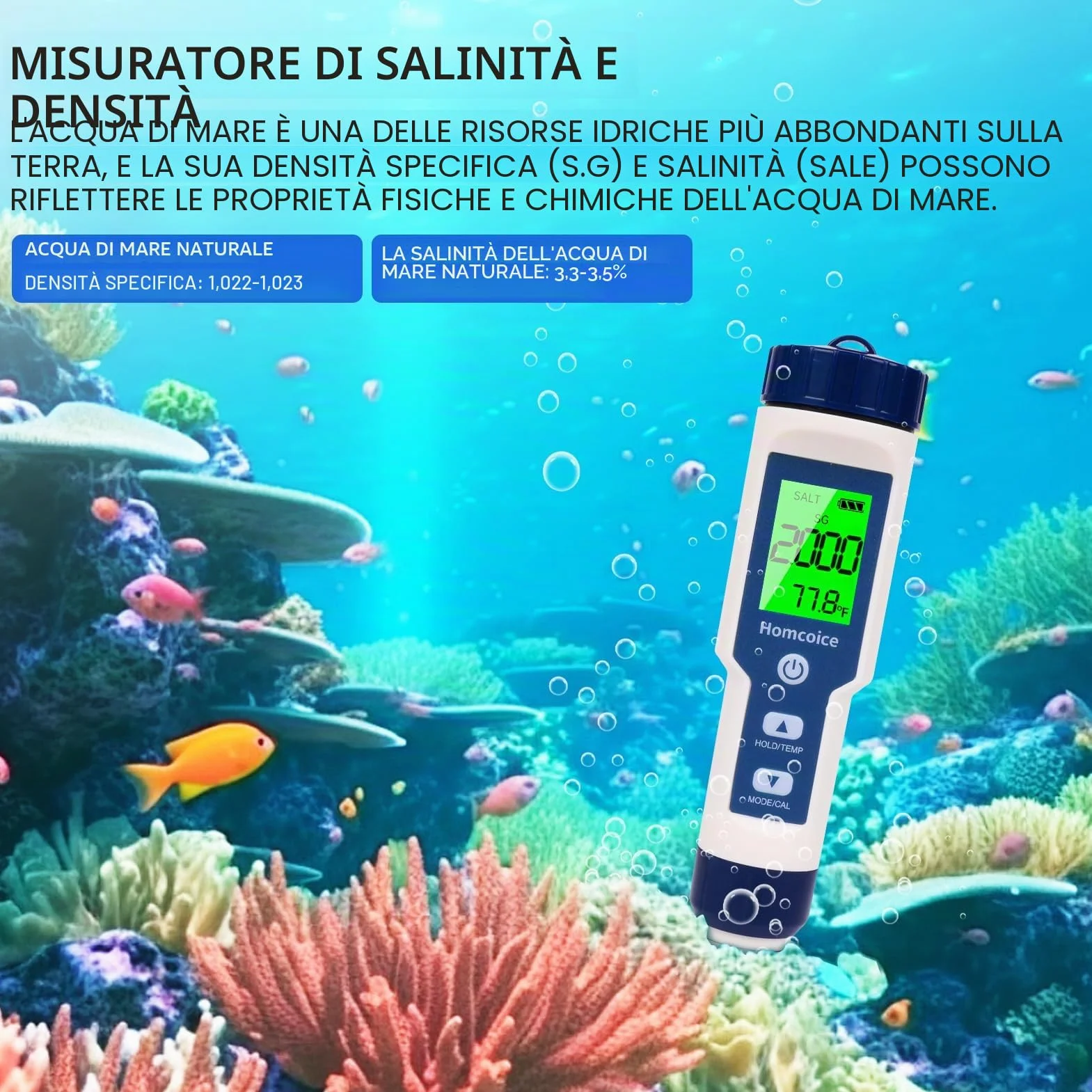 Misuratore pH Piscina 7 in 1 con TDS EC Salinità S.G ORP Temperatura, professionale Tester pH Acqua IP67 impermeabile, pH Meter digitale ad alta precisione 0,01 con funzione ATC