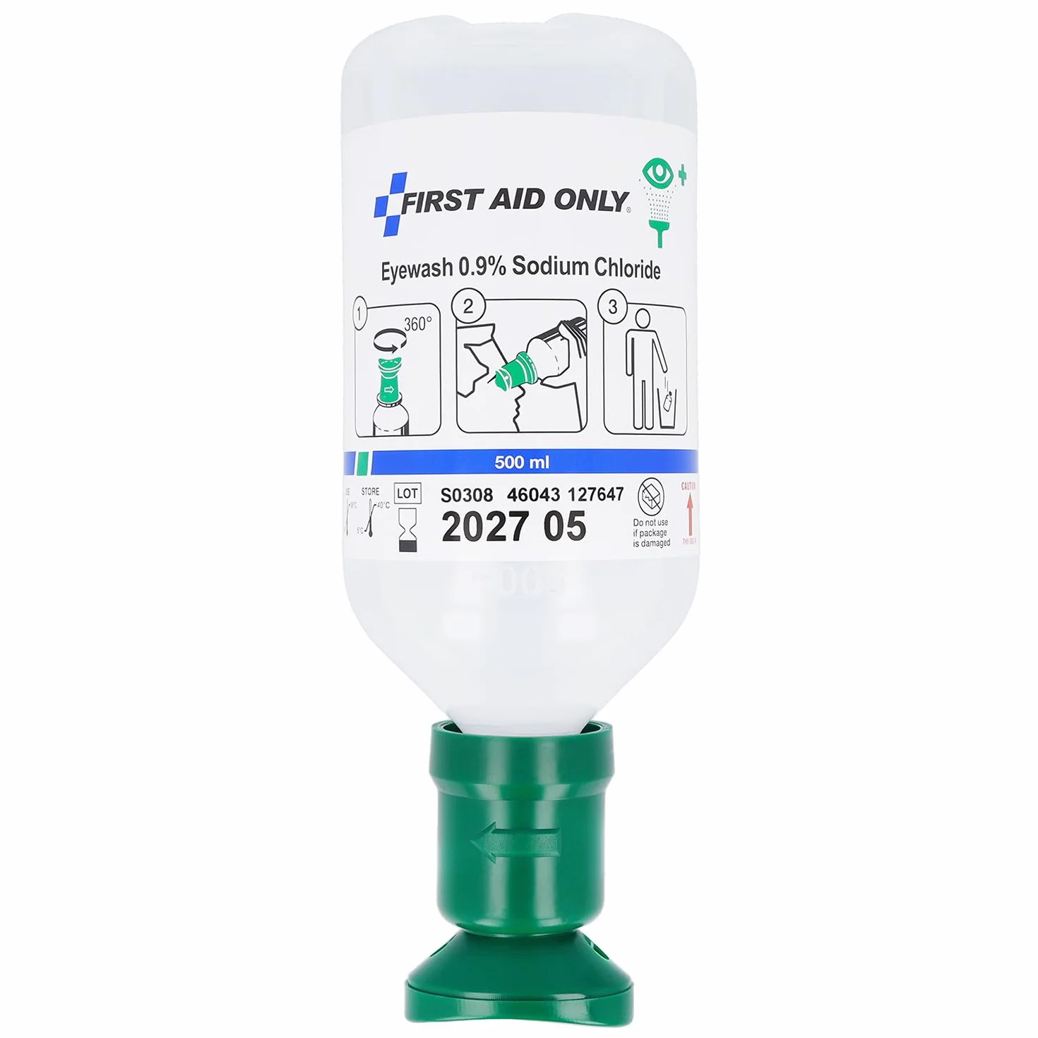 First Aid Only Flacone per lavaggio oculare 500 ml di soluzione di cloruro di sodio (0,9%) | Doccia oculare di primo soccorso con soluzione salina | Pulizia efficace degli occhi | P-44011 00