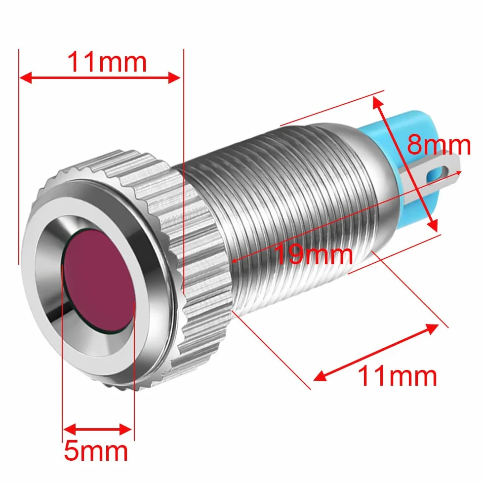Gebildet 5pcs 8mm AC/DC 12-24V Acciaio Inossidabile Indicatore LED Impermeabile Spia Luminosa(5 colori)