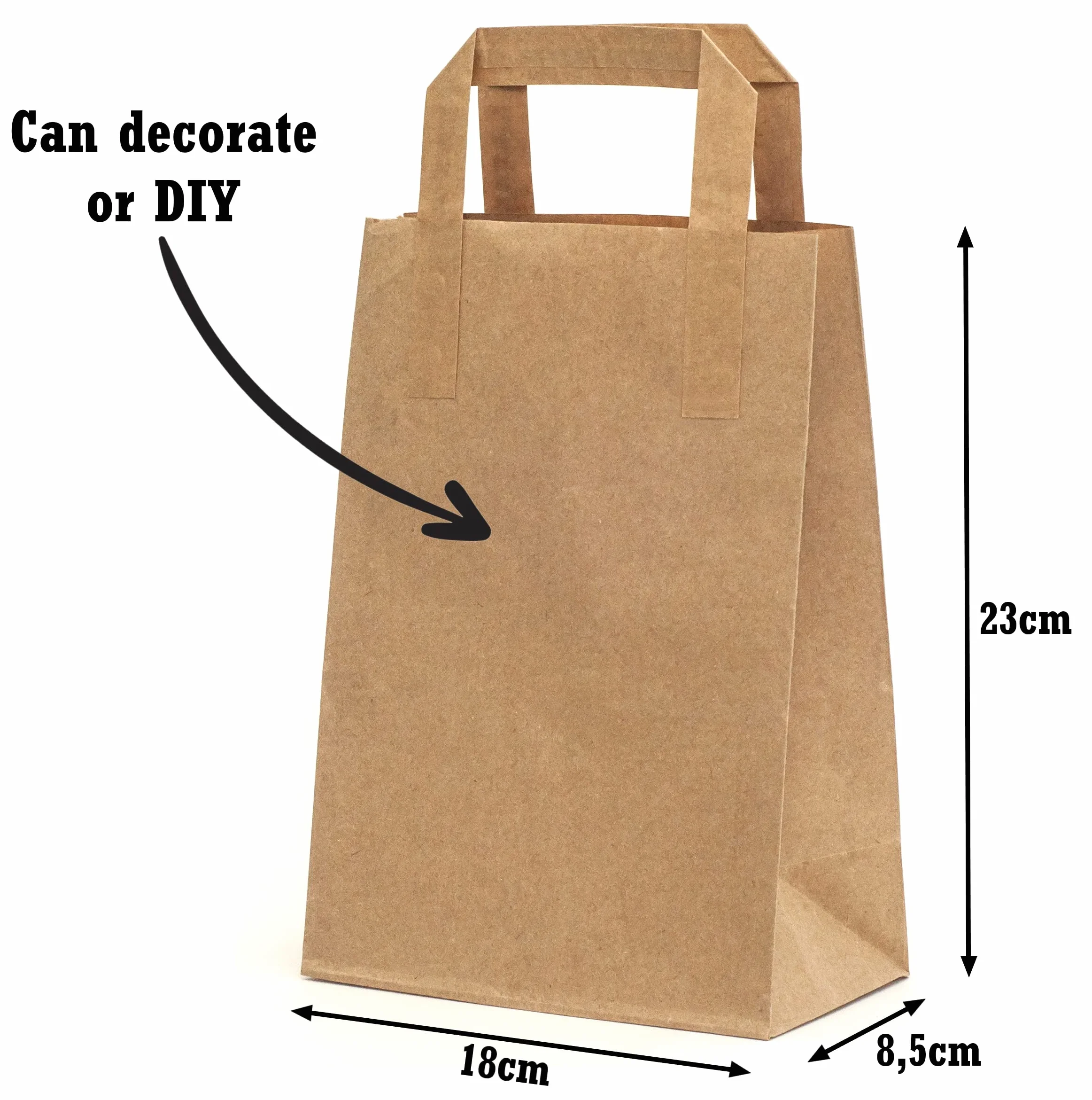 PAKNOR® 50 Shopper in Kraft - 18 x 23 x 8,5 cm, sacchetti di carta marrone con manici, sacchetti da regalo, sacchetto di carta kraft