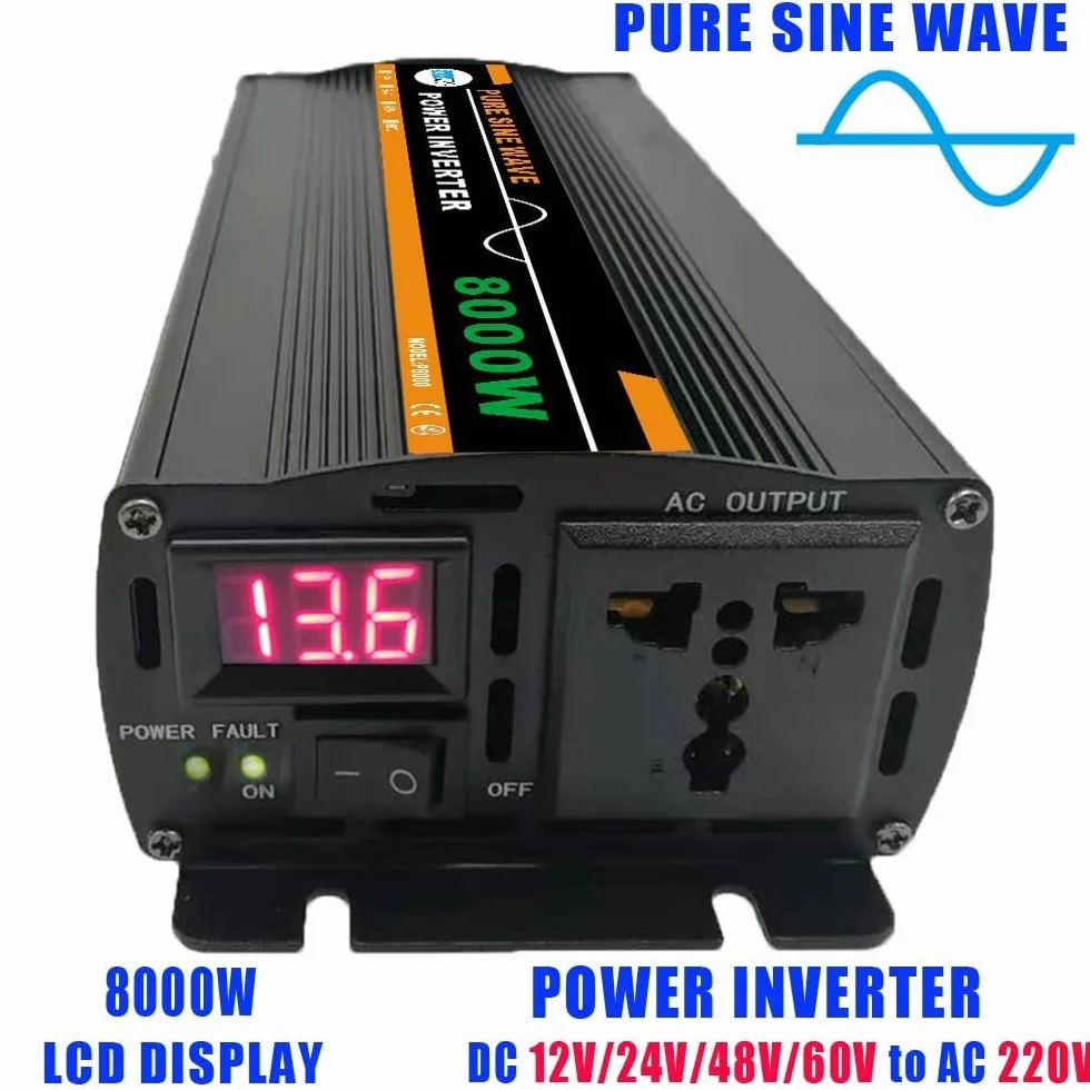 Inverter di potenza a onda sinusoidale pura da 8000 W, CC 12 V o 24 V a CA 220 V, per pannello solare, per casa, attività all'aperto, camper o campeggio (24 V 220 V)