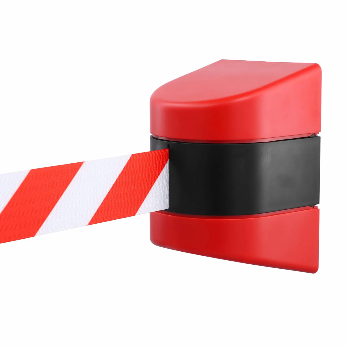 QWORK® Barriera a nastro retrattile da 10 m - rosso/bianco - alloggiamento a parete in plastica ABS - funzione di bloccaggio - per il controllo della folla durante gli eventi