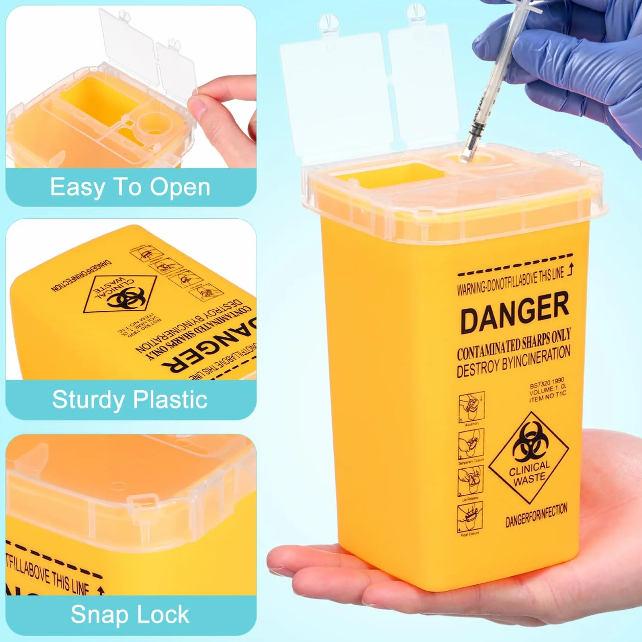 Healvian Sharps Contenitore smaltimento aghi siringhe piccolo portatile giallo