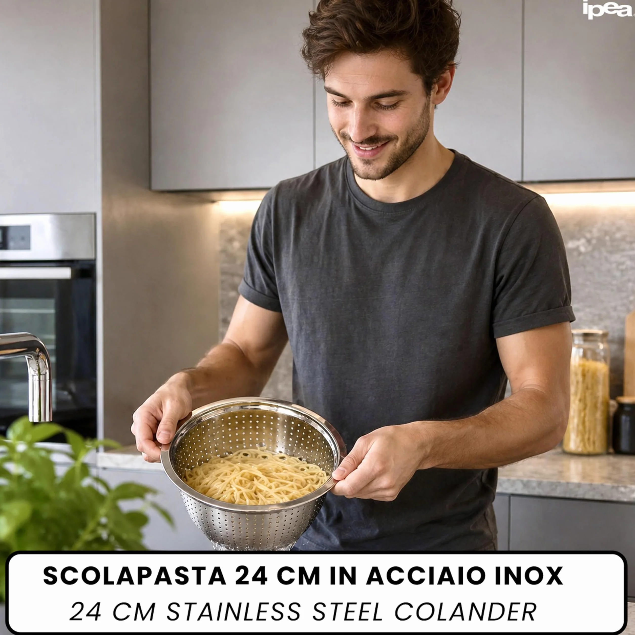 Scolapasta 24 cm Acciaio Inox Professionale - Colapasta per Pasta e Verdura - Lavastoviglie