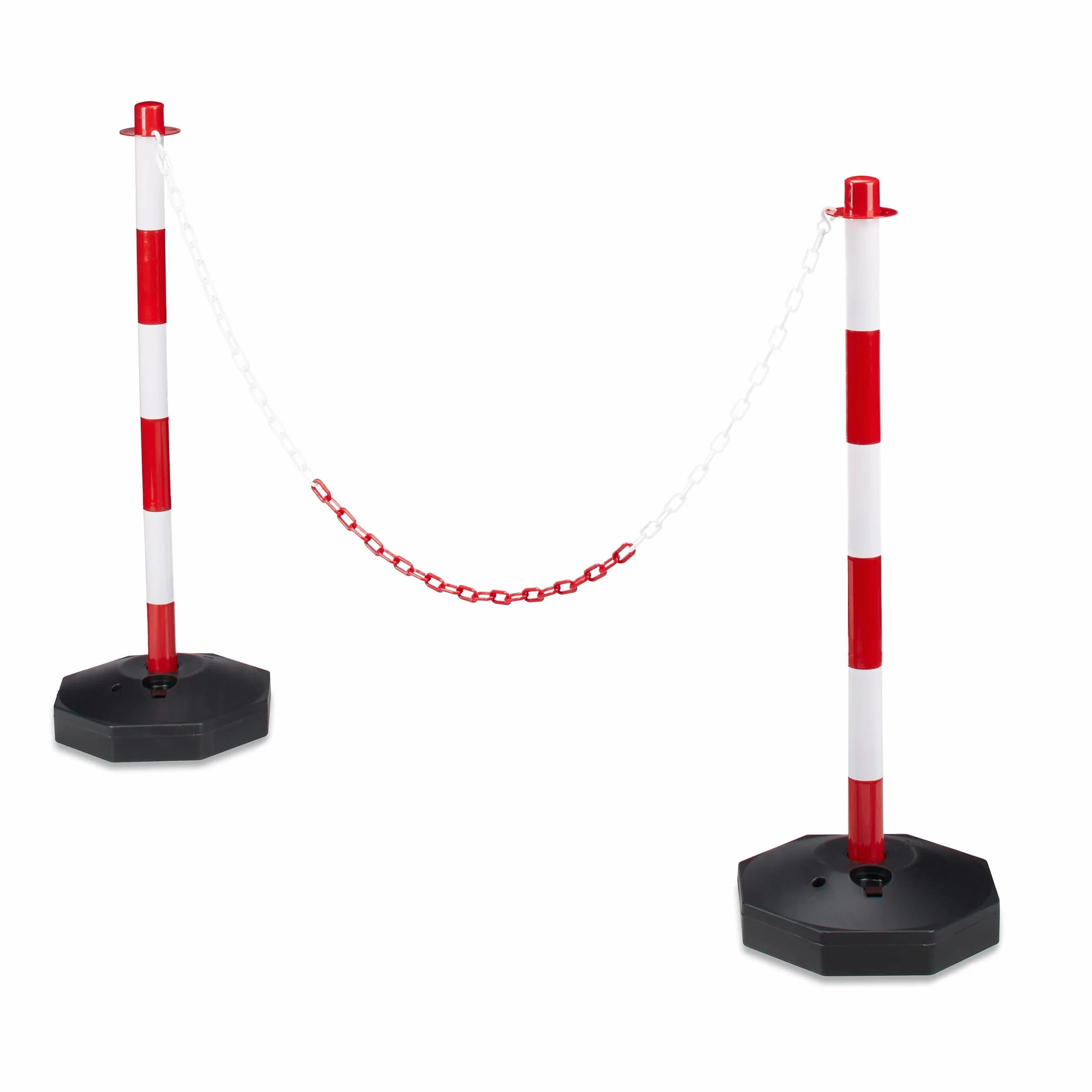 Relaxdays Set da 2 Paletti di Delimitazione, Barriere Eventi e Feste, Dissuasore Parcheggio, 82x56x28 cm, Rosso Bianco