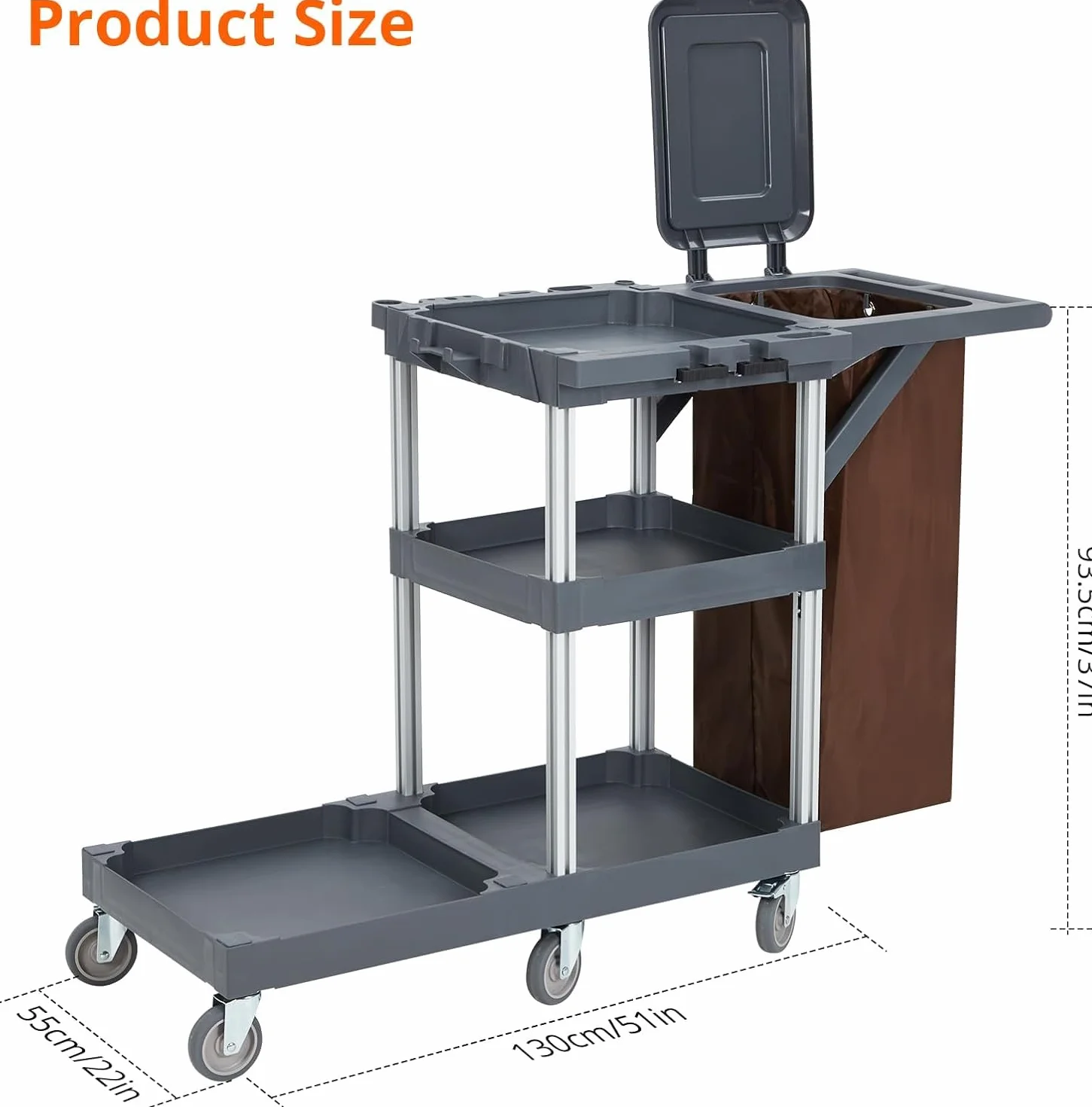 Carrello Pulizie Professionale,Carrello Per Pulizie Commerciali Di Hotel e Ospedali Con Armadietti Ripiani,Carrelli Multiuso Per Pulizia Con 6 Ruote e Sacco in Vinile Per Ufficio, Hotel, Capacità 300