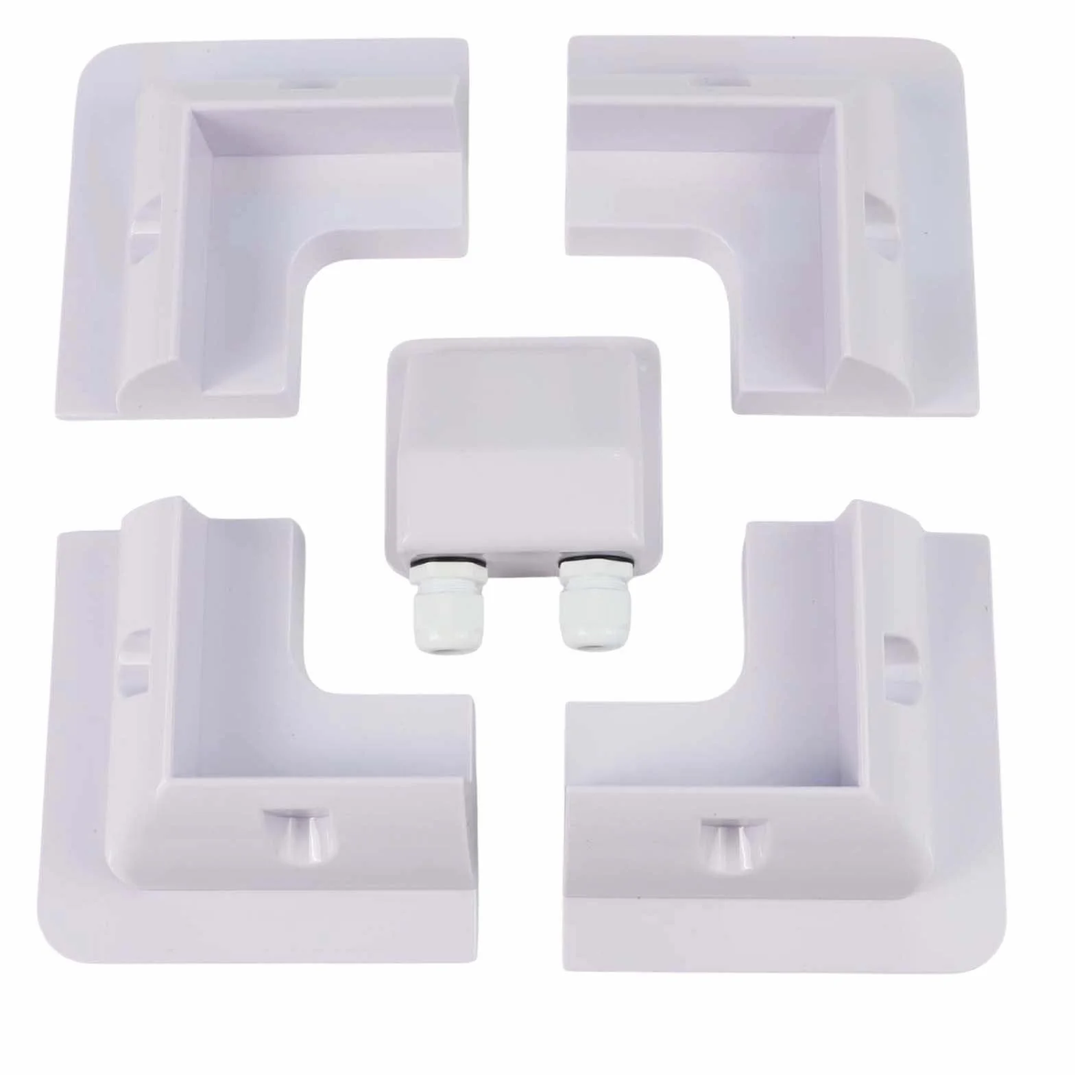 Kit di 5 staffe di montaggio per pannelli solari per camper, barche, camper e roulotte - installazione senza trapano con plastica ABS resistente ai raggi UV, include 4 staffe angolari e (bianco)