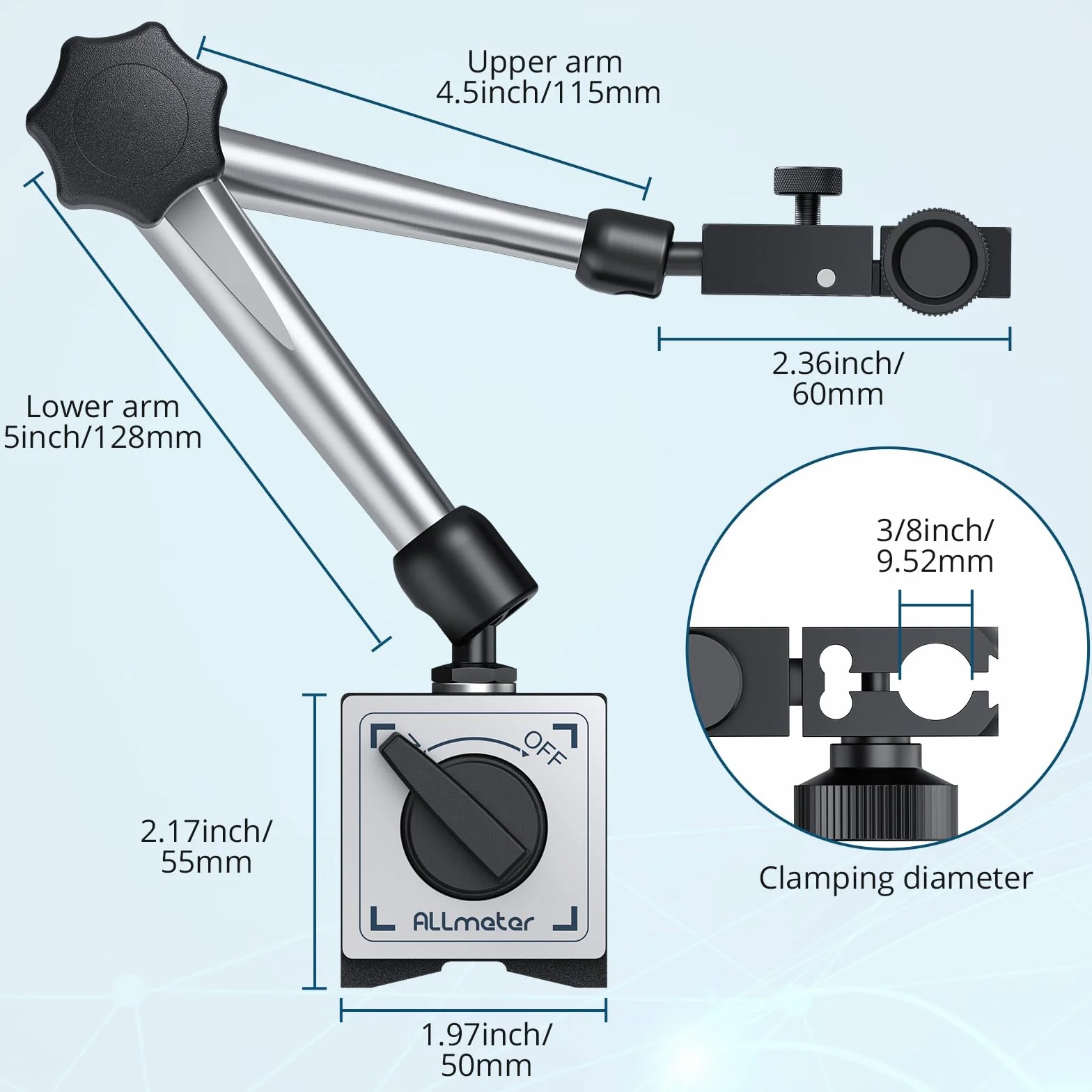 Comparatore Centesimale Meccanico con Base Magnetica 176 libbre 80 kg, Supporto Magnetico per Misuratori Digitali con Braccio Flessibile Porta Quadrante ON/OFF, per Stampante 3D, Laboratorio