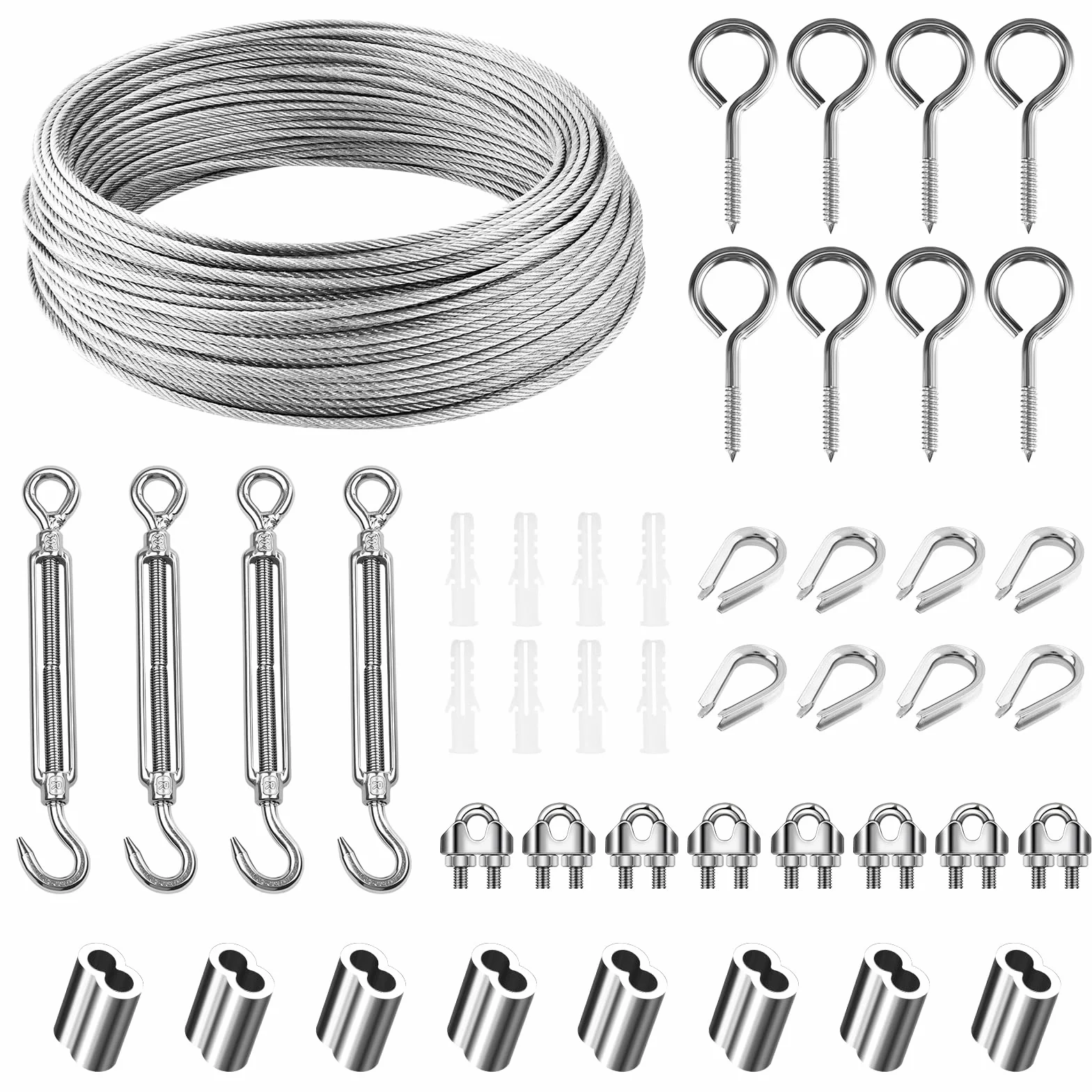 Zorplex 30M Cavo in Acciaio Inox Kit, 3mm Fune Acciaio in PVC Rivestito con Tenditore M5, Fune Metallica Resistente per Piante Rampicanti, Stendibiancheria, Illuminazione Esterna e Progetti da Giardi