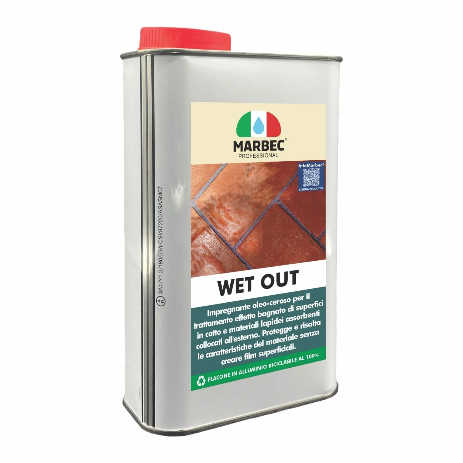 MARBEC WET OUT 1LT Impregnante oleo-ceroso per cotto e materiali lapidei esterni. Protegge e valorizza il materiale esaltando la bellezza naturale con effetto bagnato.